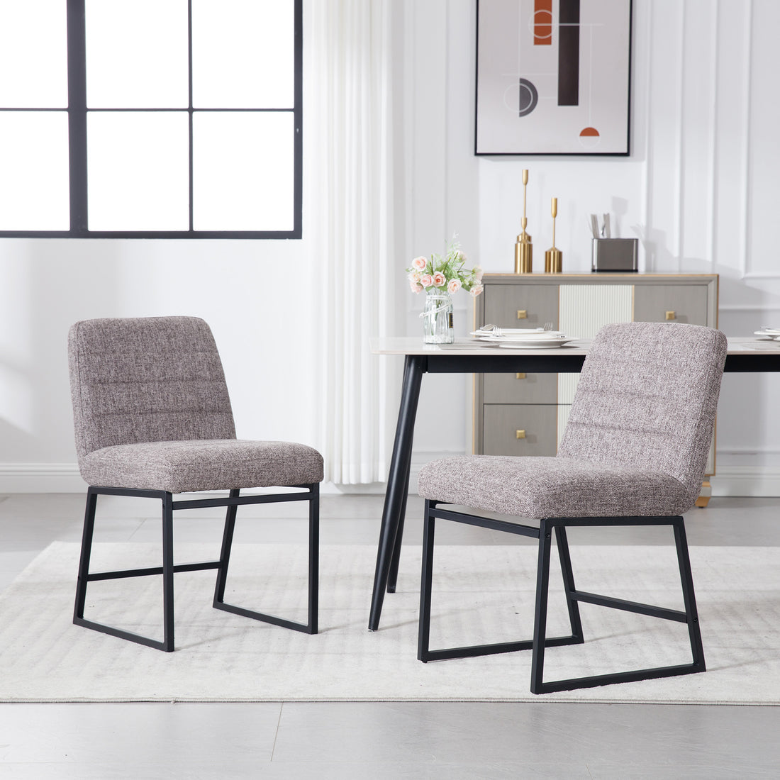 Upholstered Linen Fabric Dining Chairs Set Of 2 With Metal Legs, Mid Century Modern Leisure Chairs For Kitchen Living Room Dining Room Bistro Coffee Shop,Coffee Coffee Dining Room Foam Dry Clean Modern Dining Chairs Foam Linen