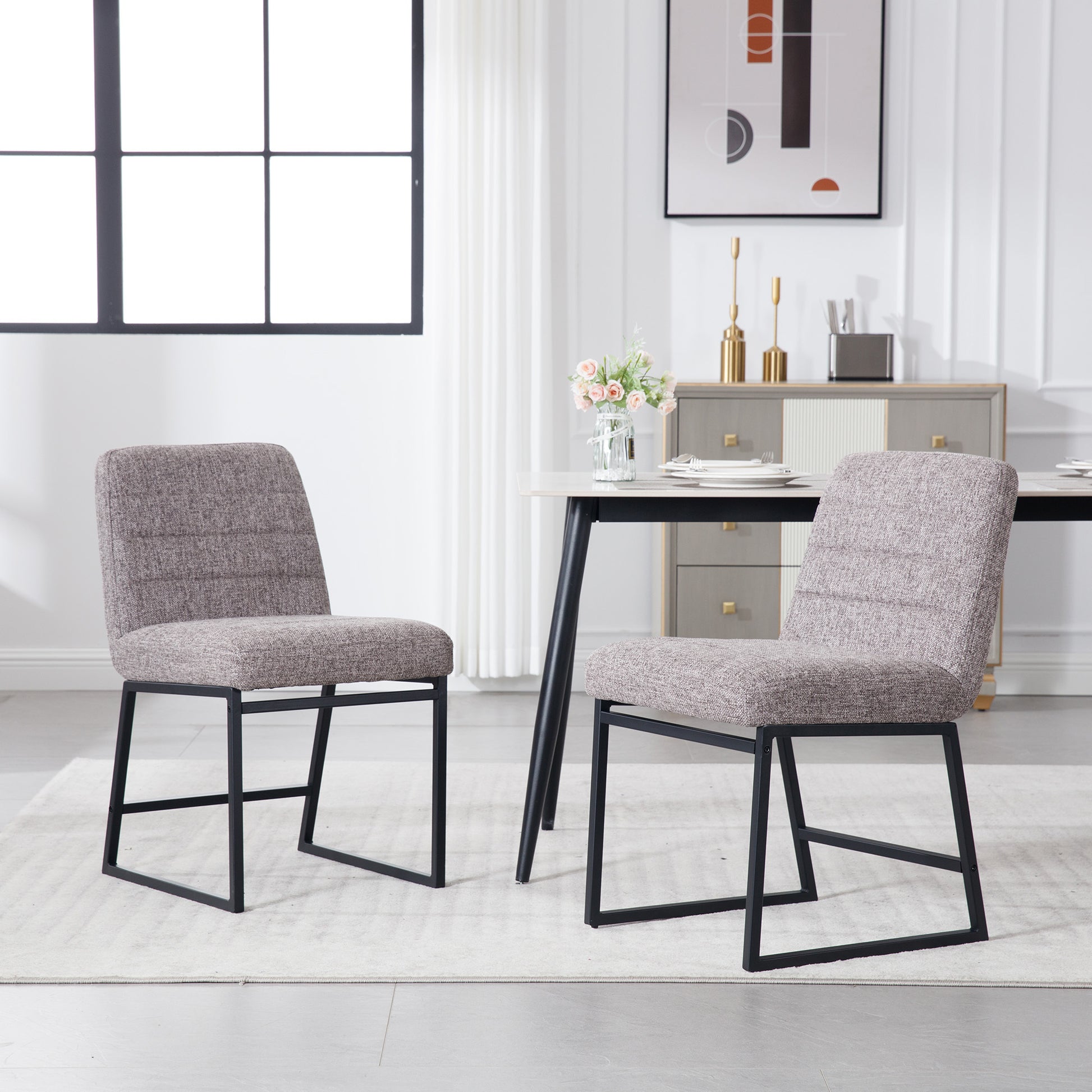 Upholstered Linen Fabric Dining Chairs Set Of 2 With Metal Legs, Mid Century Modern Leisure Chairs For Kitchen Living Room Dining Room Bistro Coffee Shop,Coffee Coffee Dining Room Foam Dry Clean Modern Dining Chairs Foam Linen