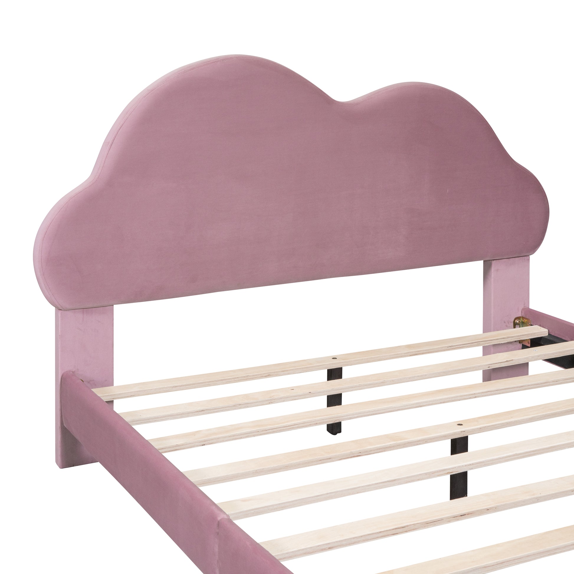 Full Size Upholstered Cloud Shape Bed ,Velvet Platform Bed With Headboard,No Box Spring Needed,Pink Pink Velvet