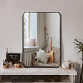 Black 24X32 Inch Metal Rectangle Barhroom Mirror Black Classic Mdf Glass Aluminium Alloy