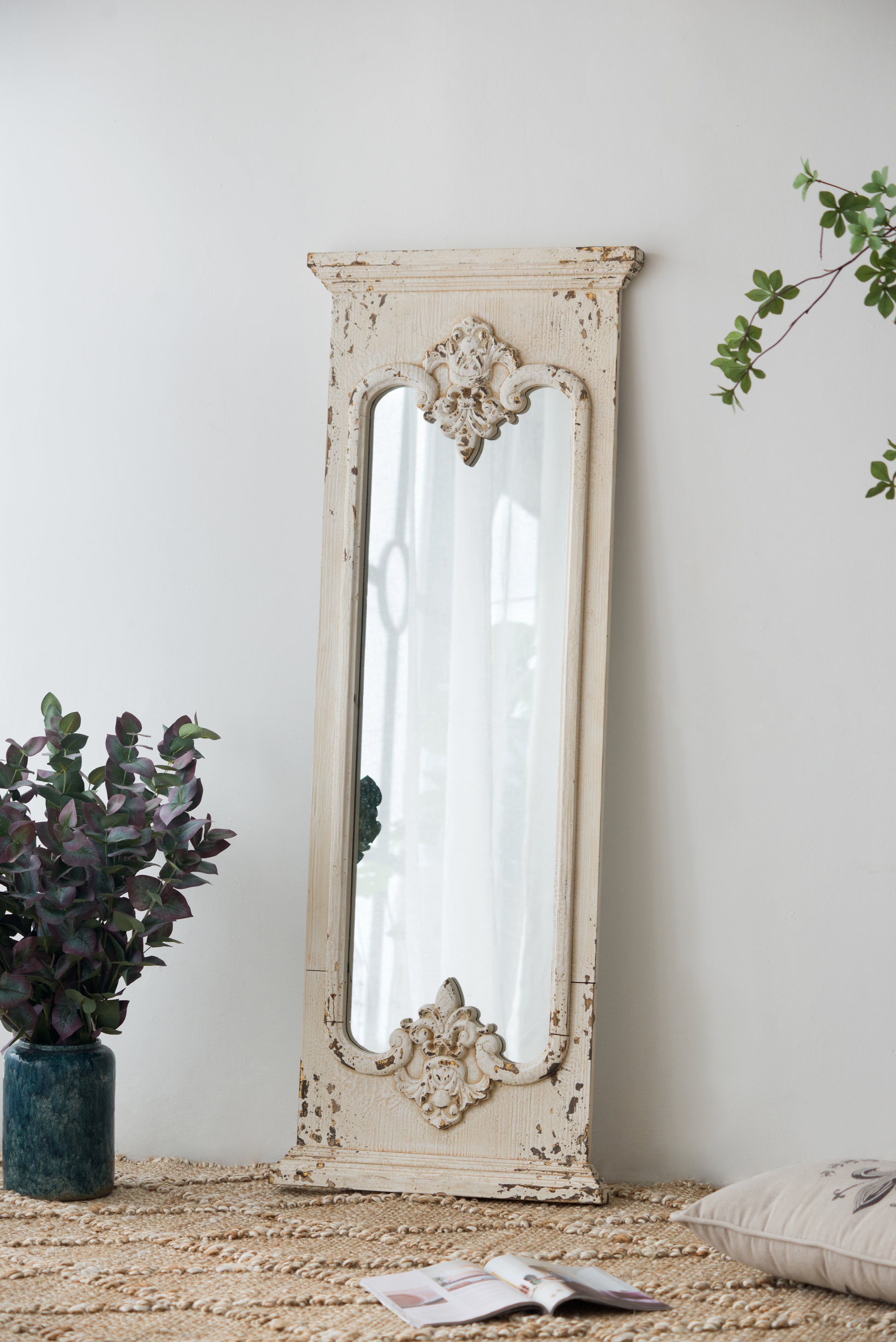 21.5" X 59" Full Length Mirror With Solid Wood Frame, Floor Mirror For Living Room Bedroom Entryway White Wood Glass