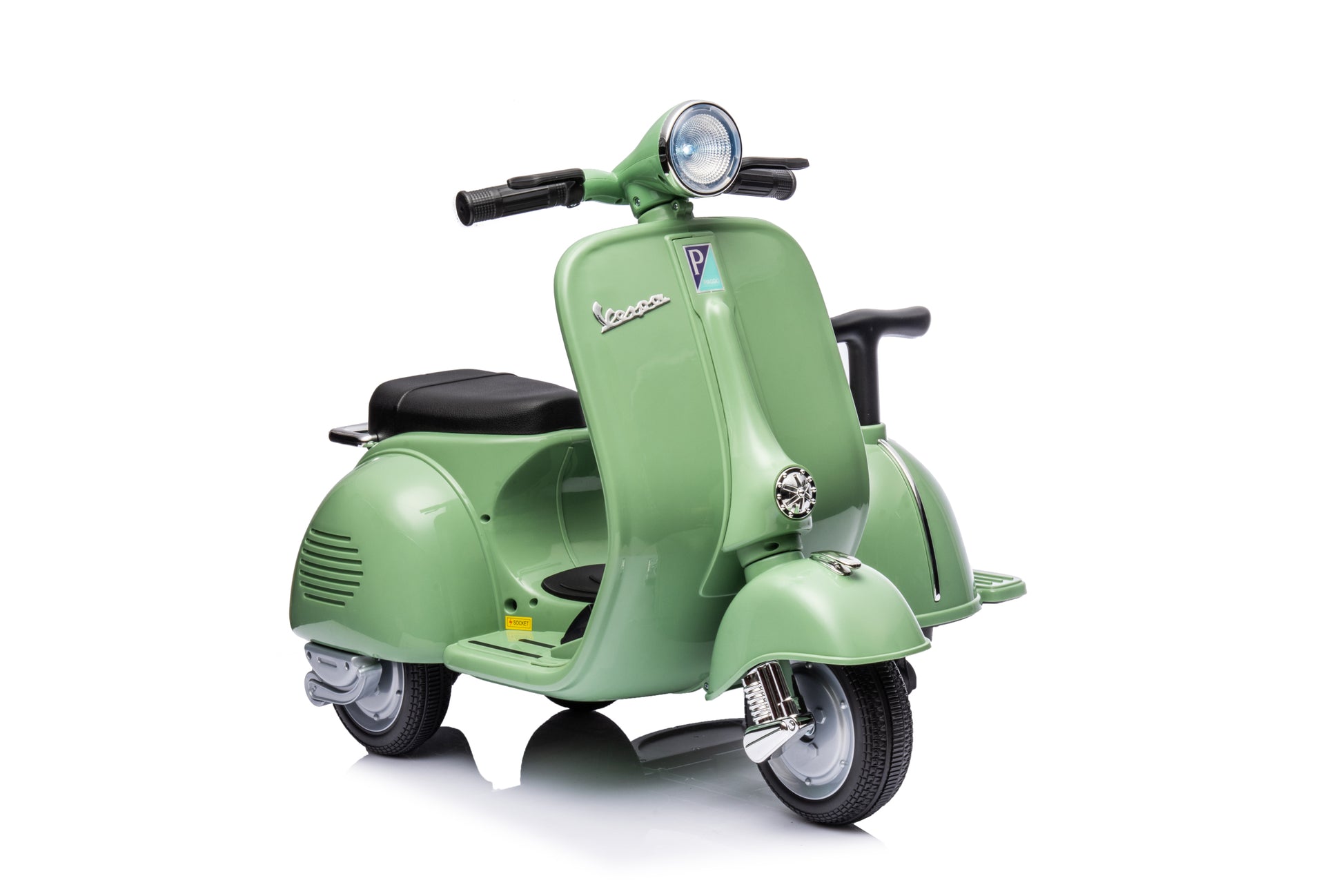 6V Licensed Vespa Scooter Motorcycle With Side Car For Kids, Green Green Under 50 Lbs Chrome