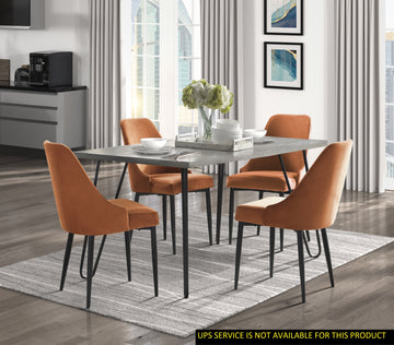 Modern Sleek Design 5Pc Dining Set Table And 4X Side Chairs Orange Velvet Casual Metal Frame Stylish Dining Furniture Wood Orange Dining Room 60 Inches Casual,Modern Rectangular Dining Table With Chair Metal