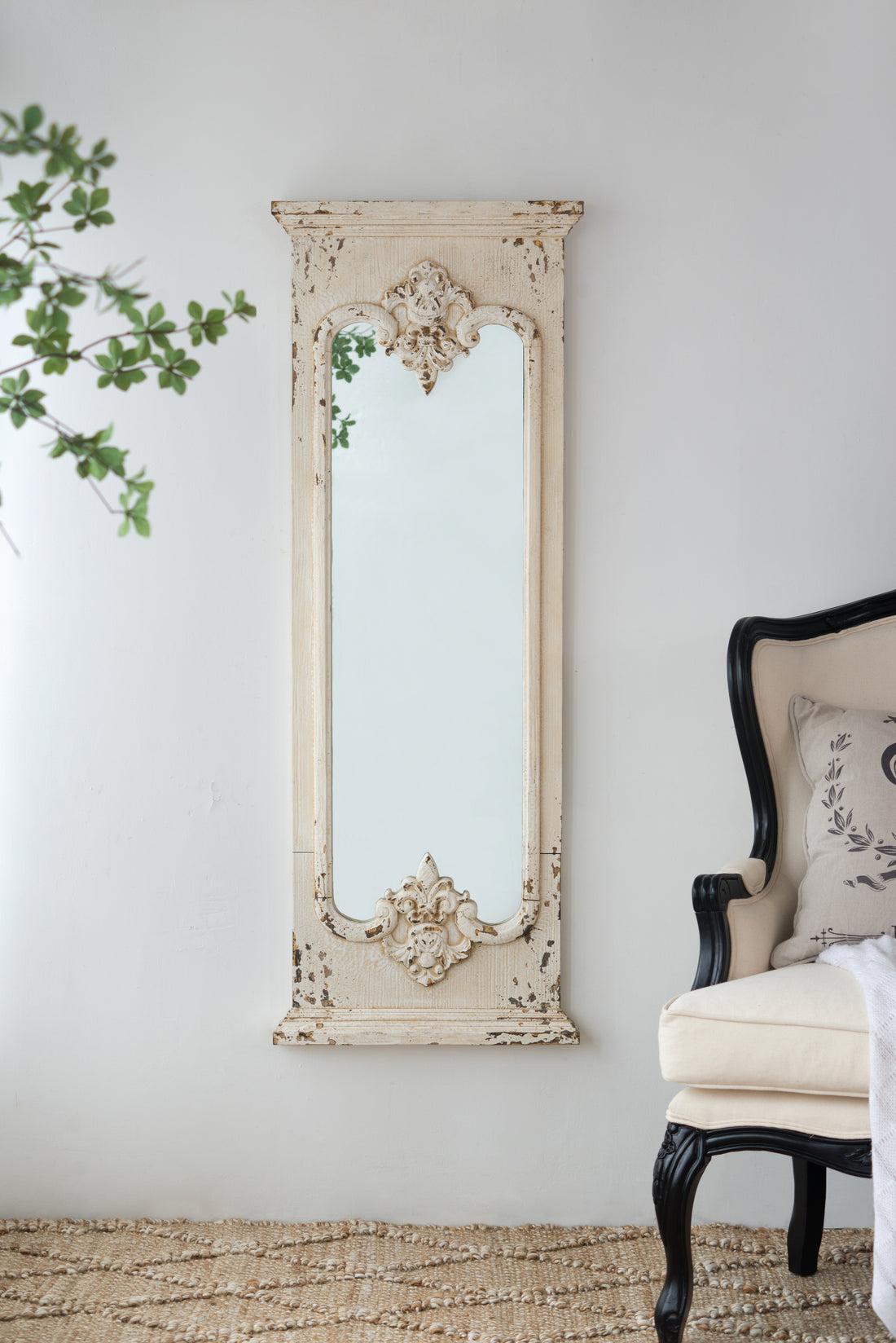 21.5" X 59" Full Length Mirror With Solid Wood Frame, Floor Mirror For Living Room Bedroom Entryway White Wood Glass