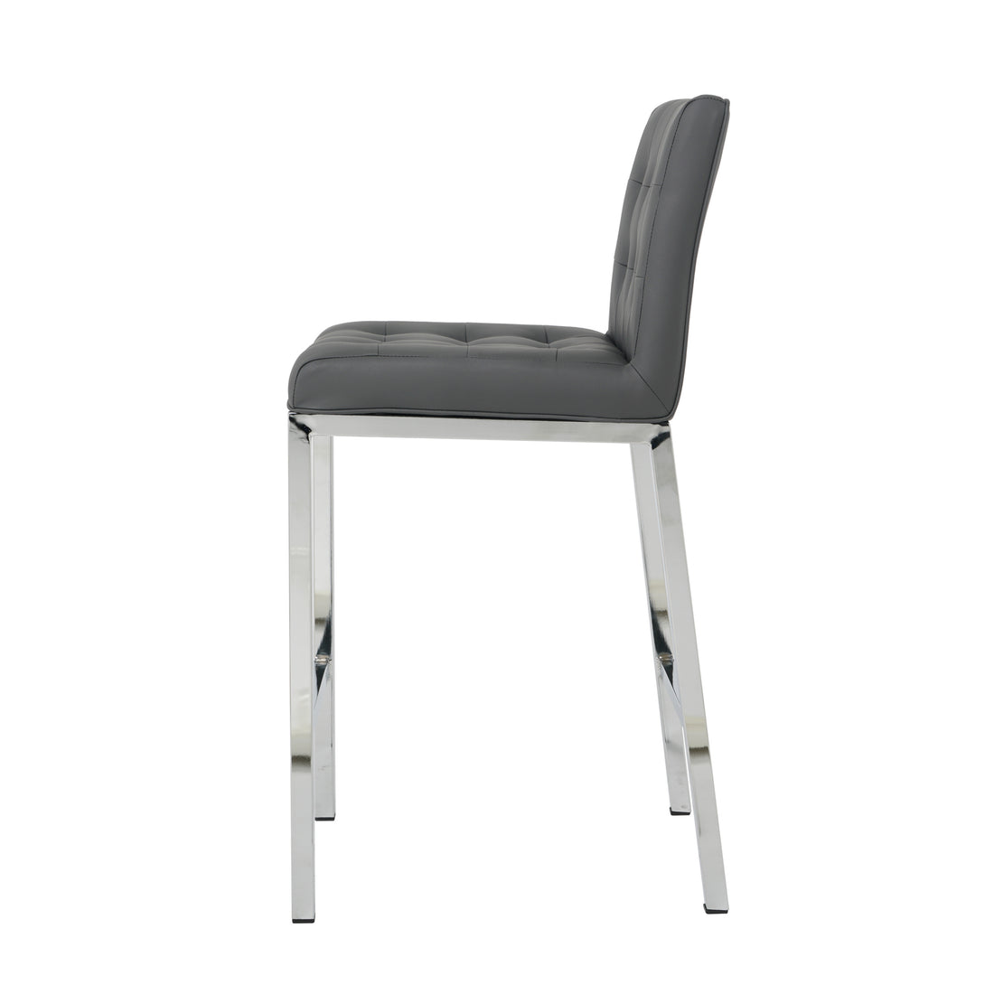 Modern Design High Counter Stool Electroplated Leg Kitchen Restaurant Grey Pu Bar Chair Set Of 2 Grey Foam