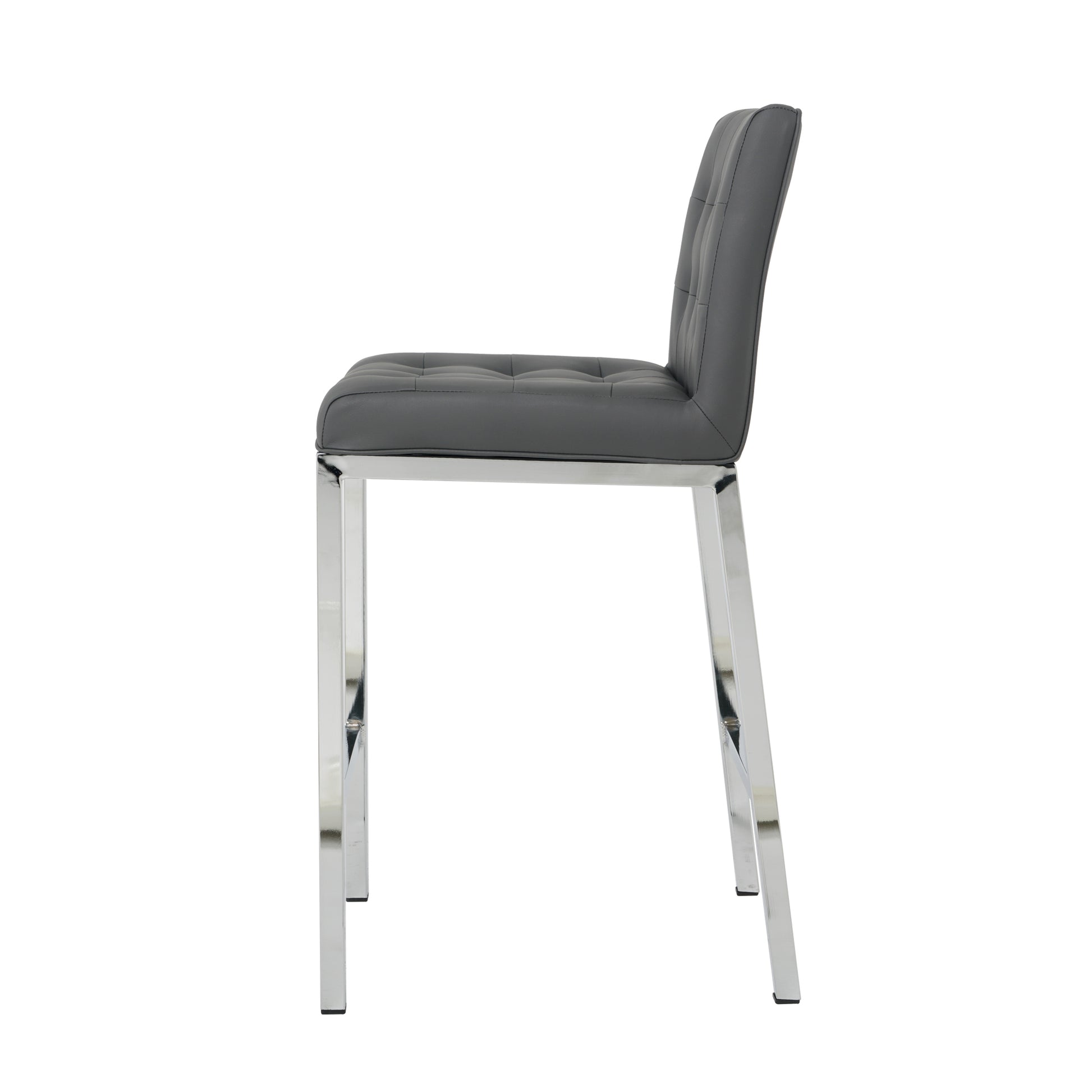 Modern Design High Counter Stool Electroplated Leg Kitchen Restaurant Grey Pu Bar Chair Set Of 2 Grey Foam