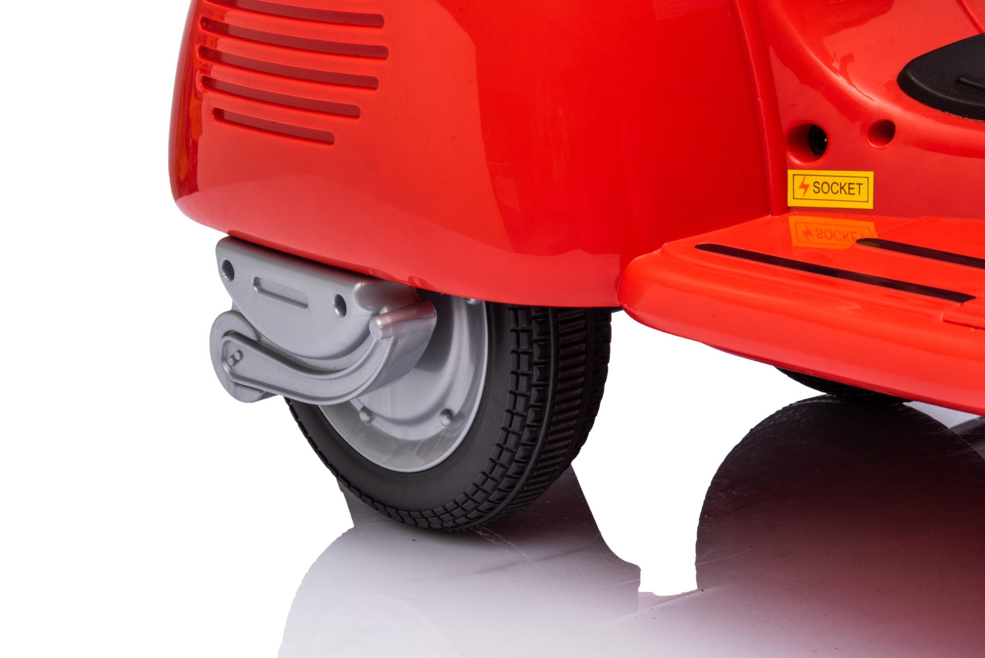 6V Licensed Vespa Scooter Motorcycle With Side Car For Kids, Red Red Chrome