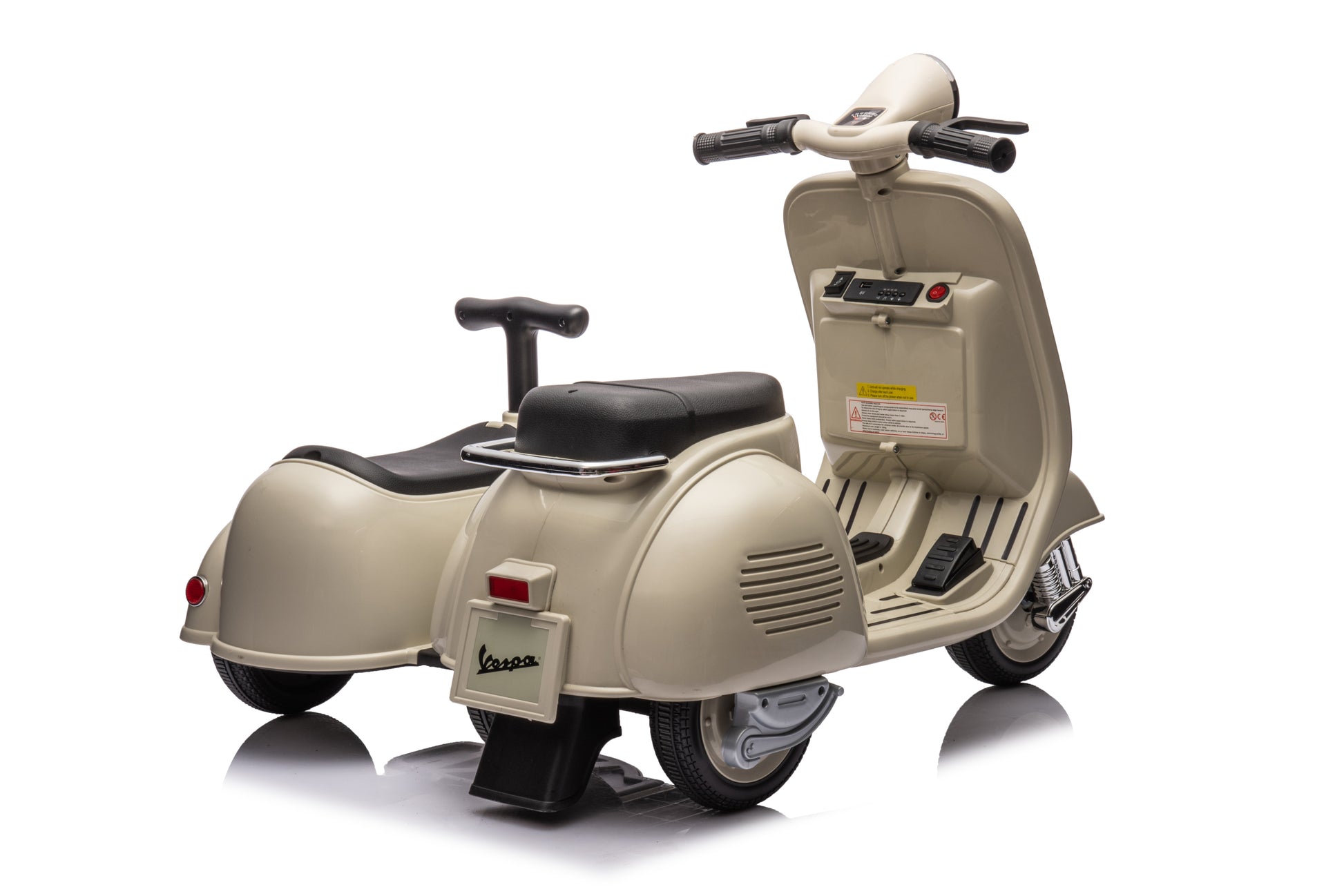 6V Licensed Vespa Scooter Motorcycle With Side Car For Kids, Gray Gray Chrome