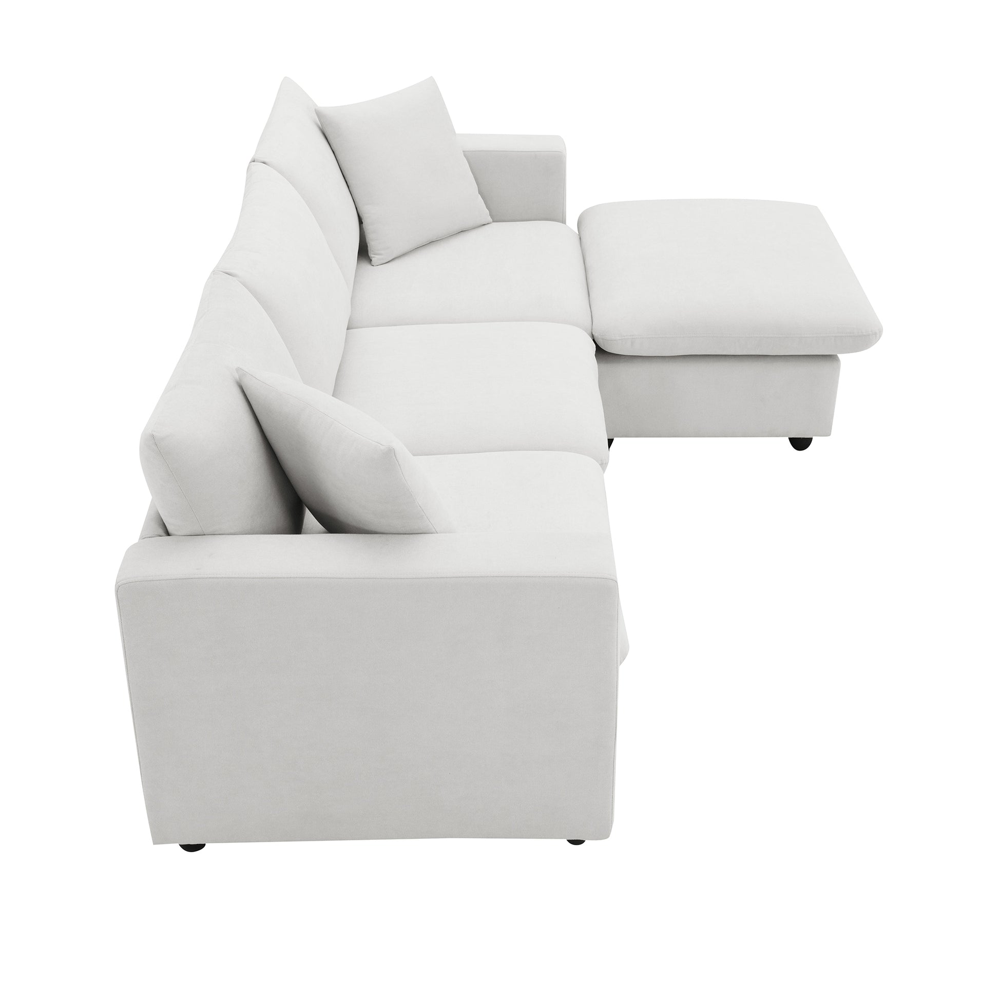 100.4*64.6" Modern Sectional Sofa,L Shaped Couch Set With 2 Free Pillows,4 Seat Polyester Fabric Couch Set With Convertible Ottoman For Living Room, Apartment, Office,4 Colors White Polyester 3 Seat