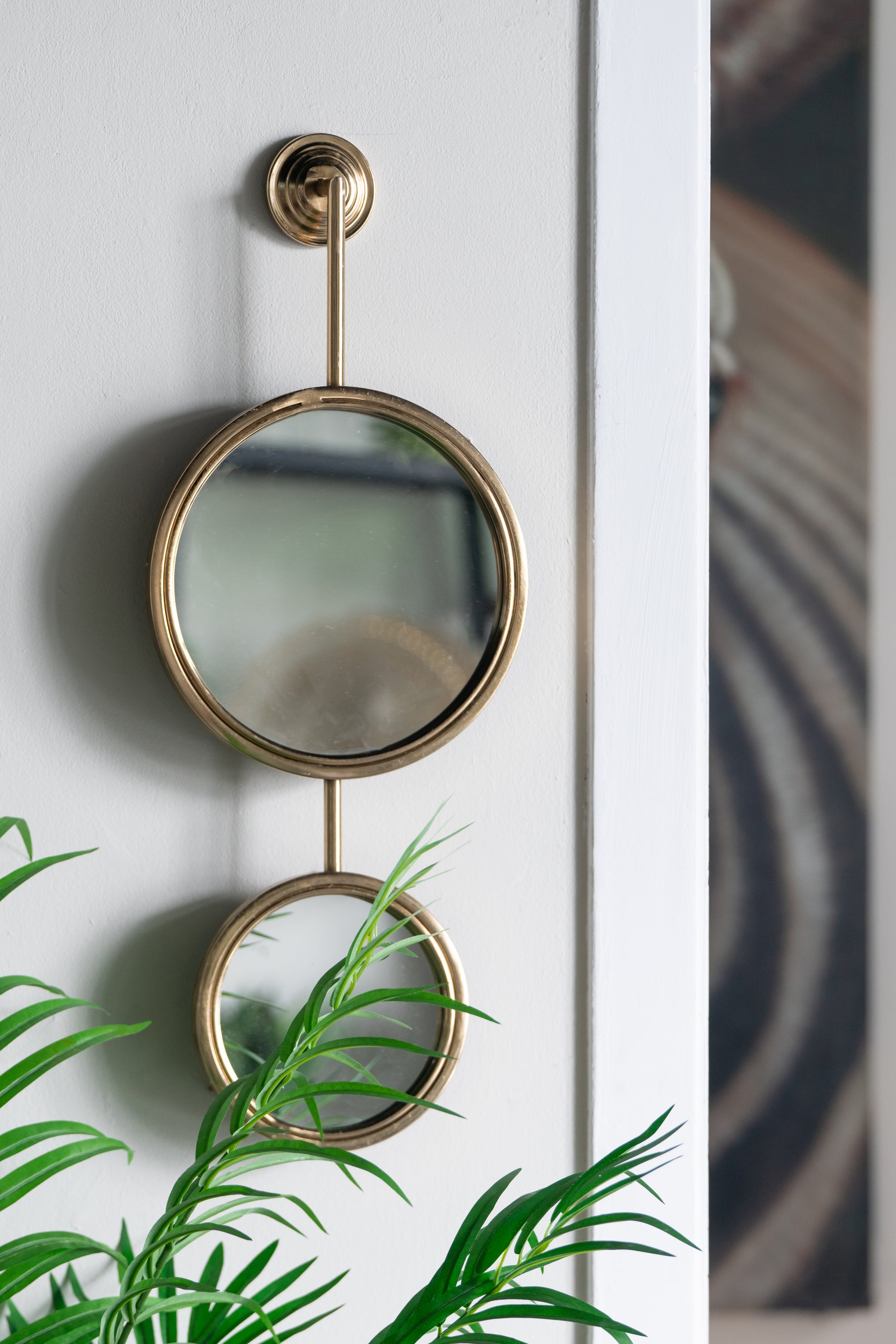 2 Circle Mirrors For Wall Decor, Unique Contemporary Wall Mirror For Living Room Bedroom Entryway,11" X 28.5" Gold Iron