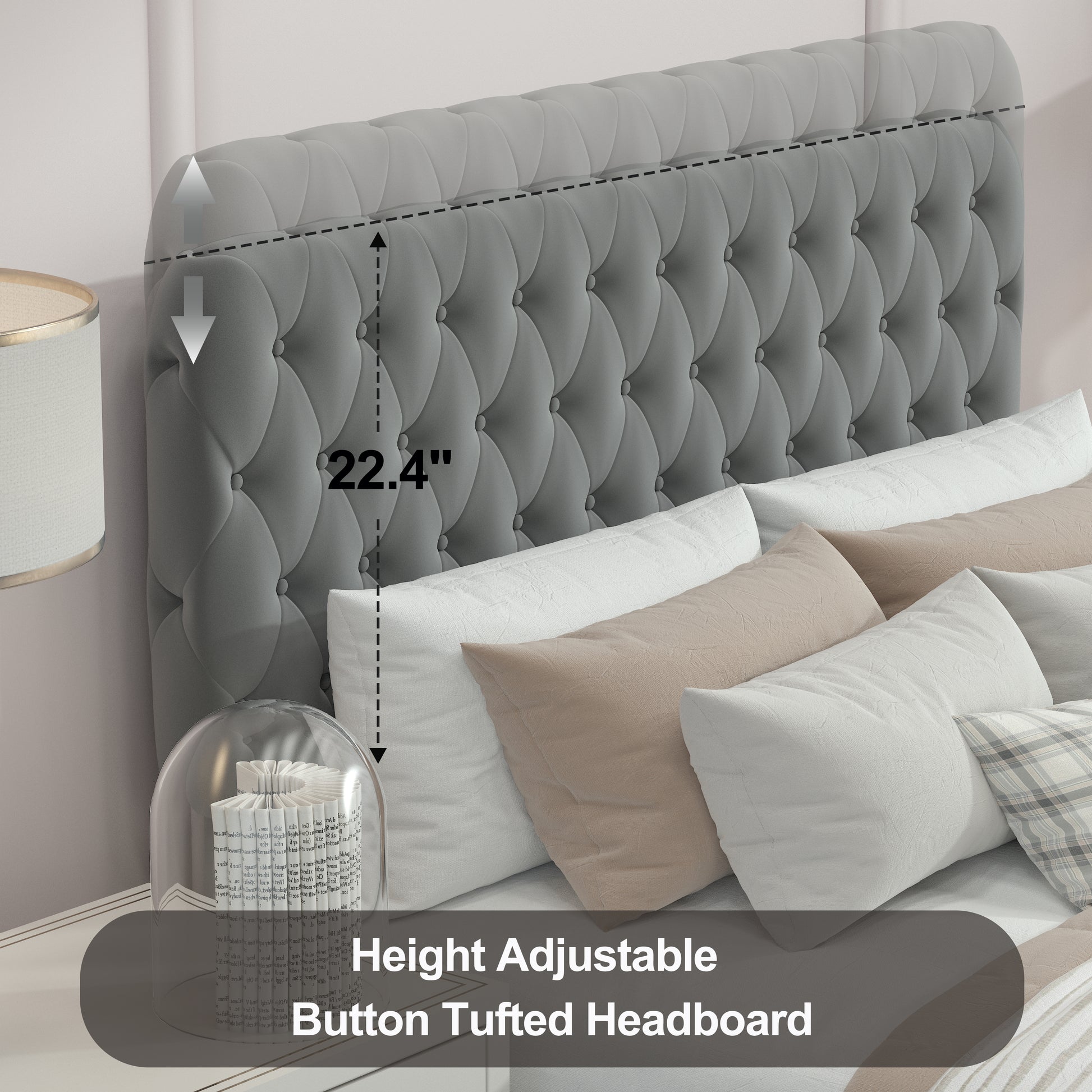 Queen Platform Bed Frame With Pneumatic Hydraulic Function, Velvet Upholstered Bed With Deep Tufted Buttons, Lift Up Storage Bed With Hidden Underbed Oversized Storage, Gray Queen Grey Velvet