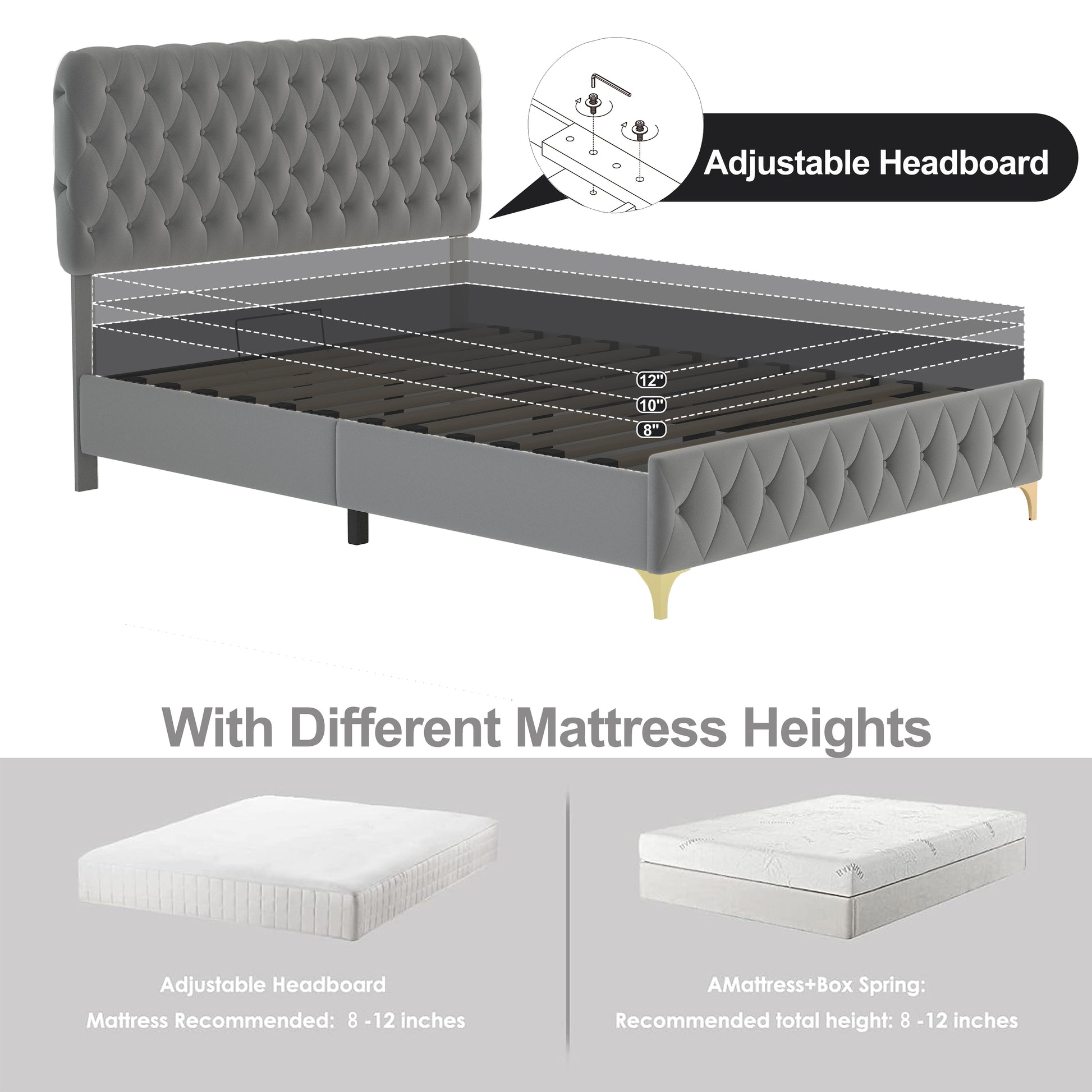 Queen Platform Bed Frame With Pneumatic Hydraulic Function, Velvet Upholstered Bed With Deep Tufted Buttons, Lift Up Storage Bed With Hidden Underbed Oversized Storage, Gray Queen Grey Velvet