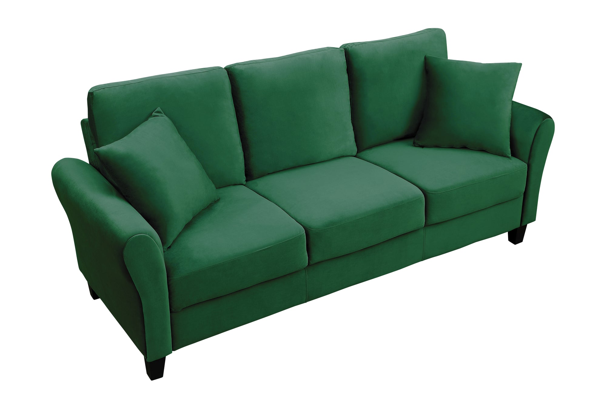 Video Modern Velvet Couch With 2 Pillow, 78 Inch Width Living Room Furniture, 3 Seater Sofa With Plastic Legs Green Velvet