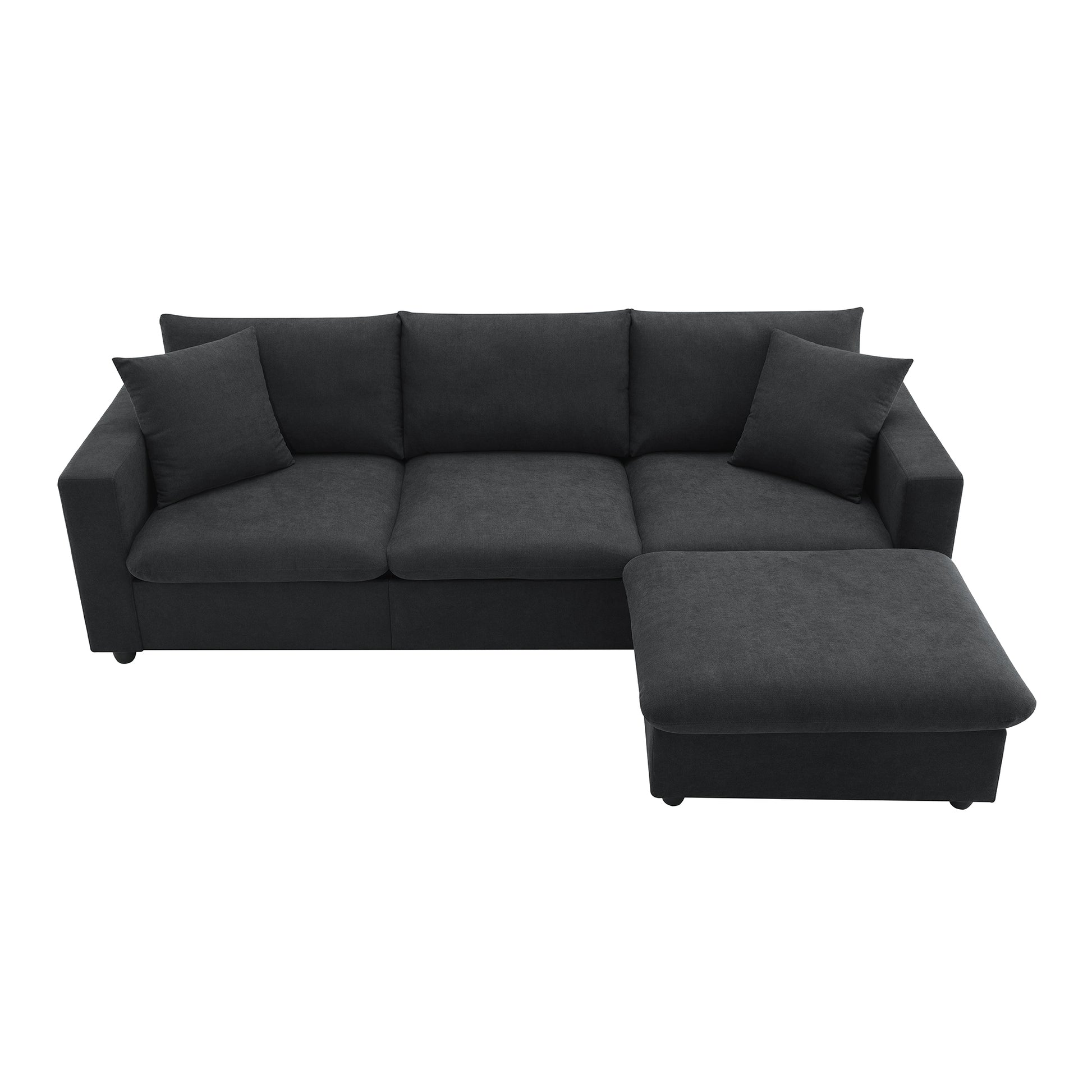 100.4*64.6" Modern Sectional Sofa,L Shaped Couch Set With 2 Free Pillows,4 Seat Polyester Fabric Couch Set With Convertible Ottoman For Living Room, Apartment, Office,4 Colors Black Polyester 3 Seat