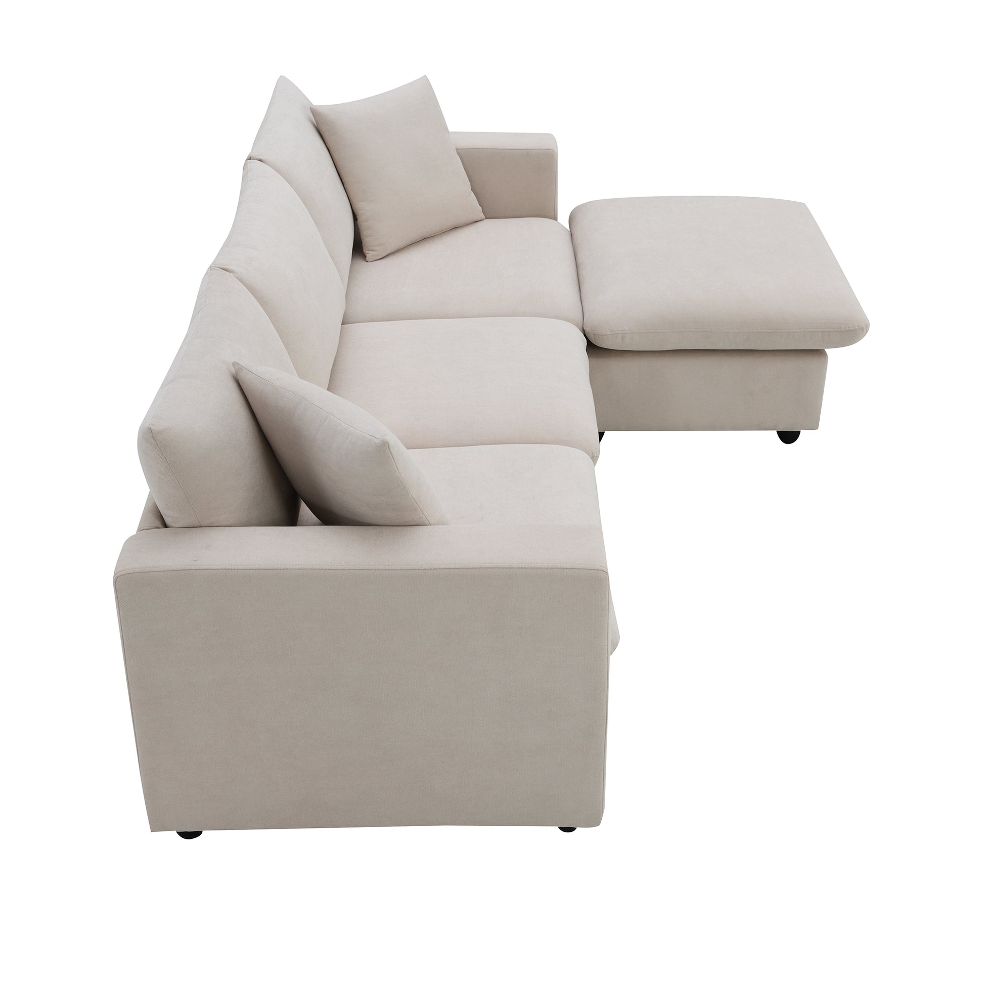 Video 101*66" Modern Sectional Sofa With Throw Pillows,Cloud L Shaped Couch Set With Wide Seat,4 Seat Polyester Comfy Fabric Couch Set With Movable Ottoman For Living Room, Apartment, Office,4