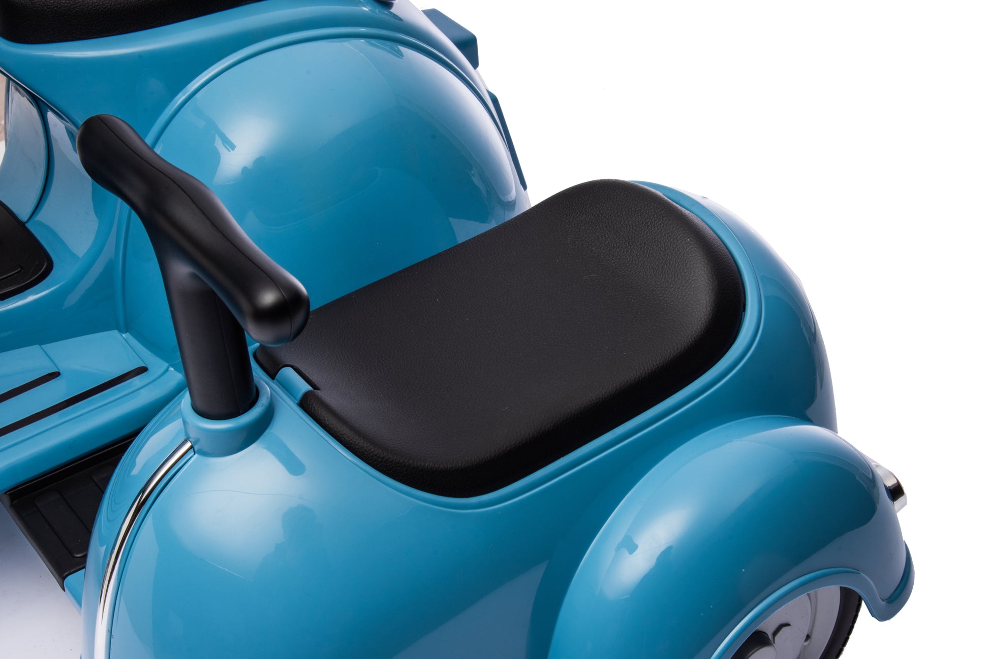 6V Licensed Vespa Scooter Motorcycle With Side Car For Kids, Blue Blue Chrome