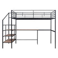 Full Size Metal Loft Bed With Desk And Lateral Storage Ladder, Black Black Metal