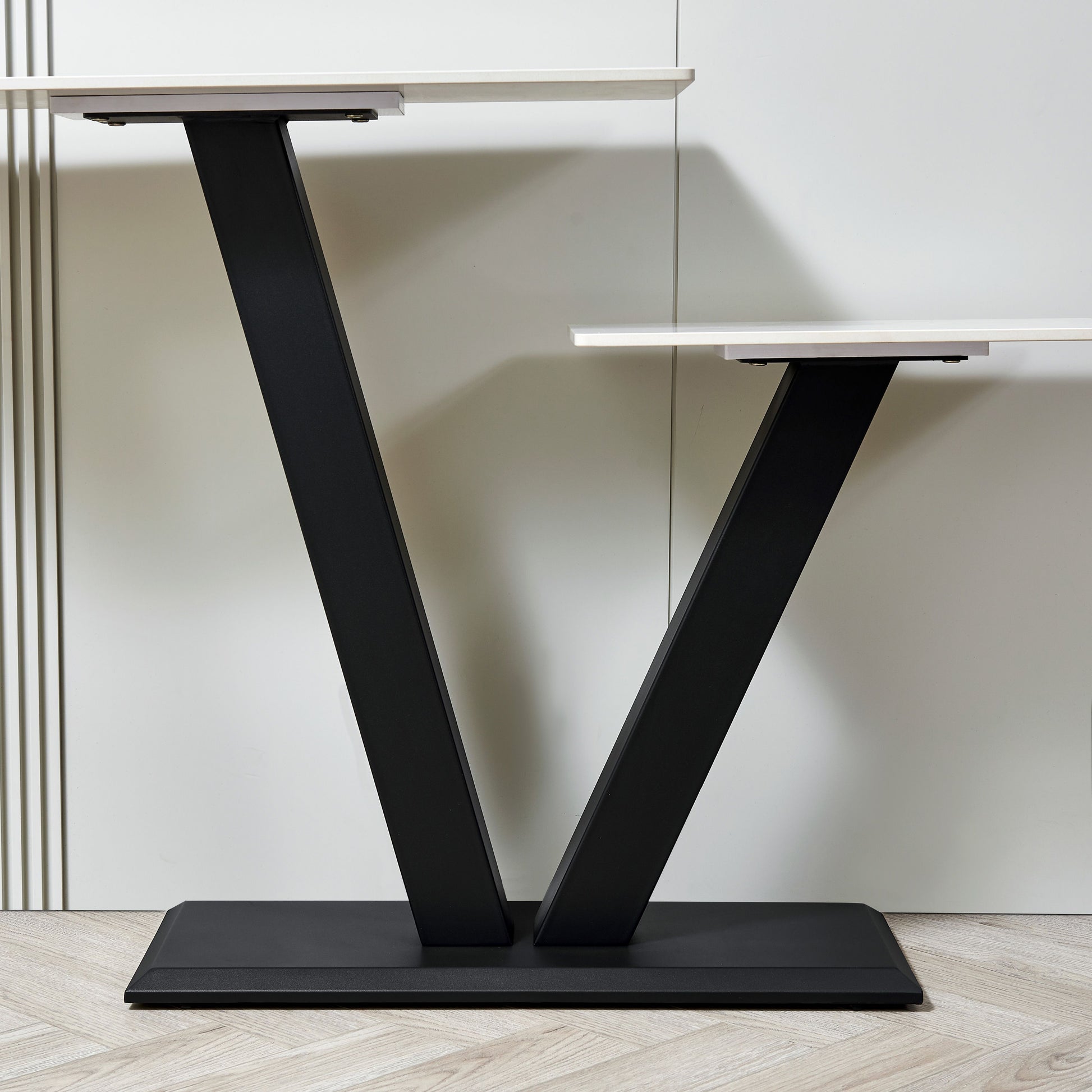 47.2"Modern Console Table, Exquisite Shape Design, Metal Frame With Adjustable Foot Pads For Entrance, Corridor, Living Room & Office. Black Black Metal & Wood Metal & Wood