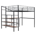 Full Size Metal Loft Bed With Desk And Lateral Storage Ladder, Black Black Metal