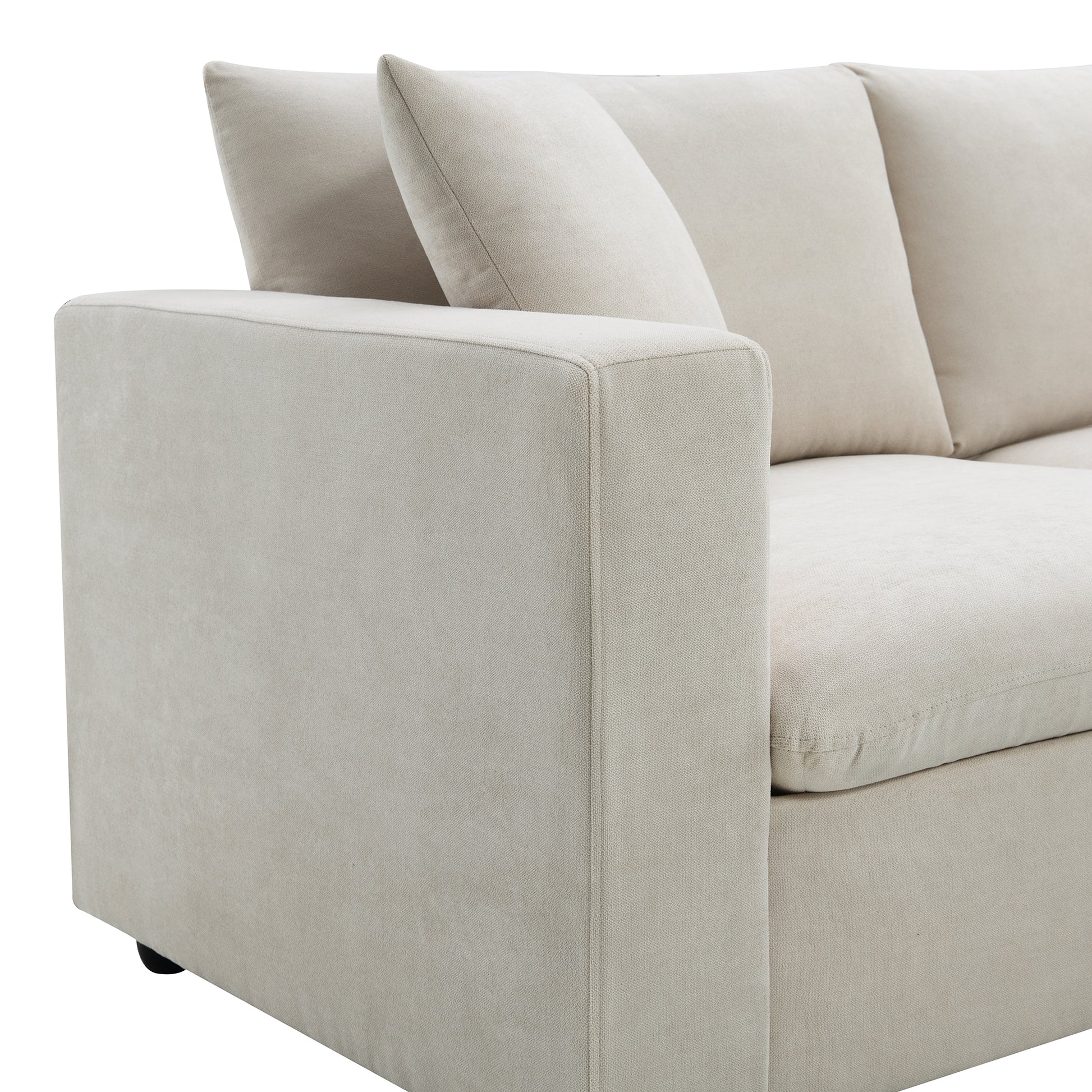 Video 101*66" Modern Sectional Sofa With Throw Pillows,Cloud L Shaped Couch Set With Wide Seat,4 Seat Polyester Comfy Fabric Couch Set With Movable Ottoman For Living Room, Apartment, Office,4
