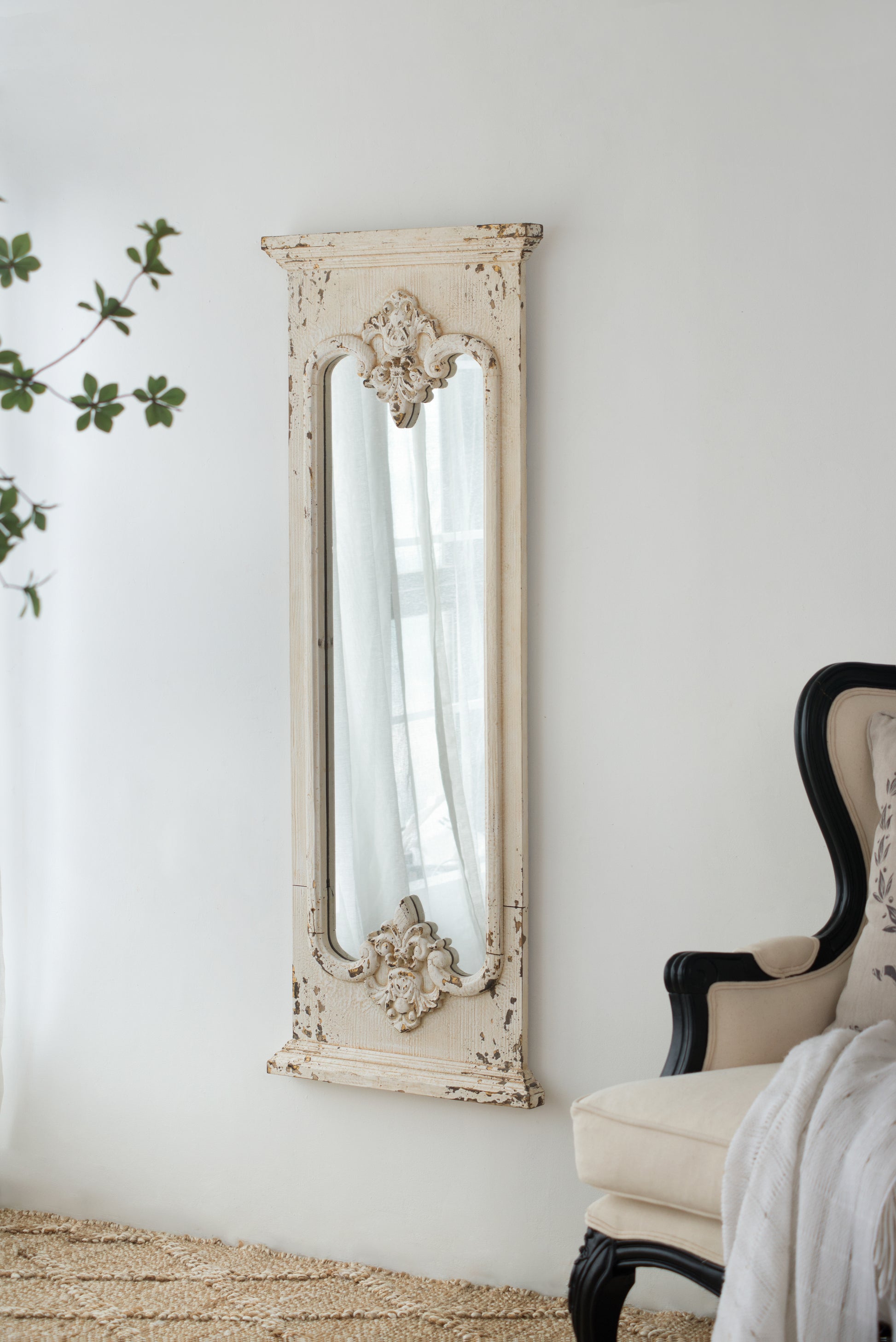 21.5" X 59" Full Length Mirror With Solid Wood Frame, Floor Mirror For Living Room Bedroom Entryway White Wood Glass