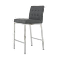 Modern Design High Counter Stool Electroplated Leg Kitchen Restaurant Grey Pu Bar Chair Set Of 2 Grey Foam