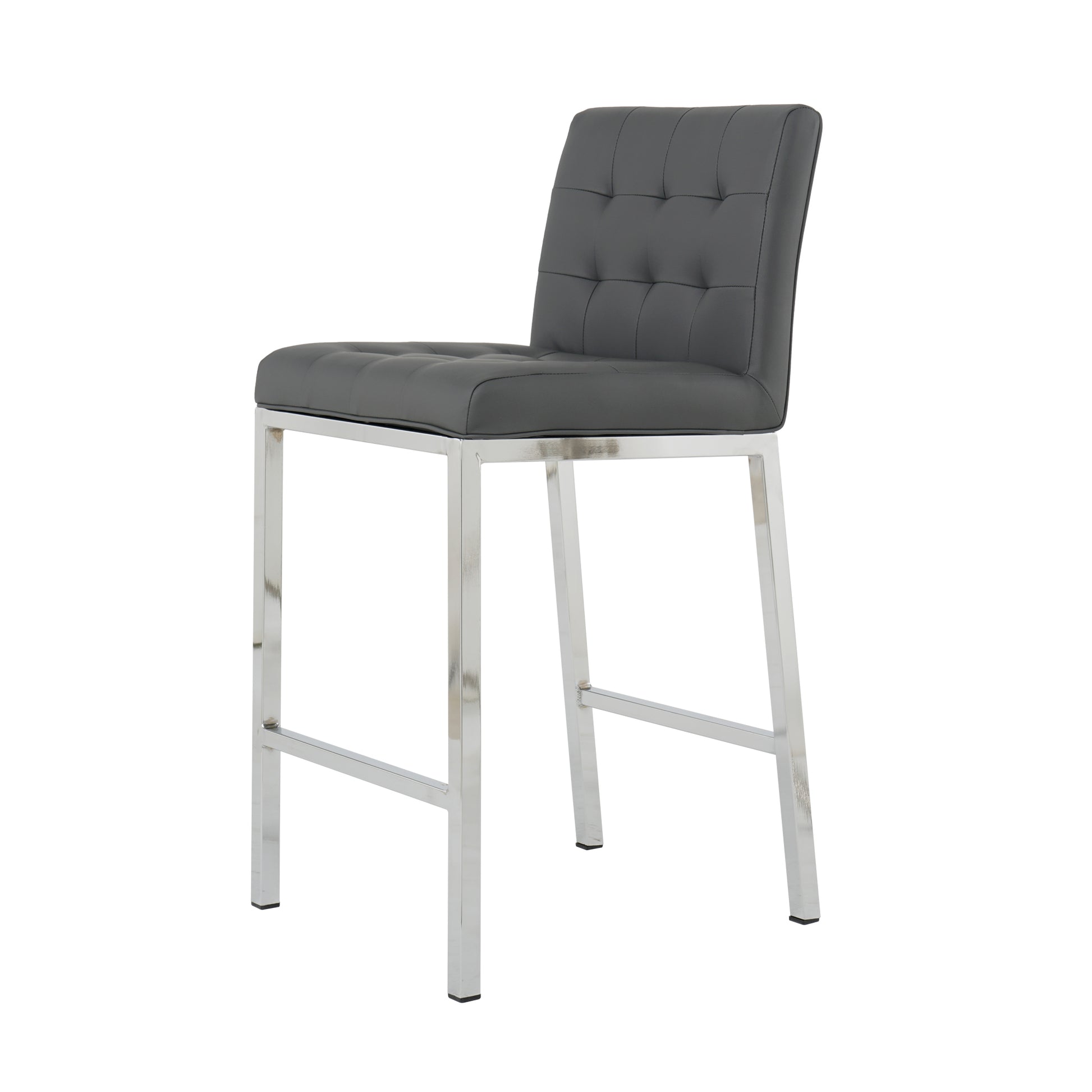 Modern Design High Counter Stool Electroplated Leg Kitchen Restaurant Grey Pu Bar Chair Set Of 2 Grey Foam
