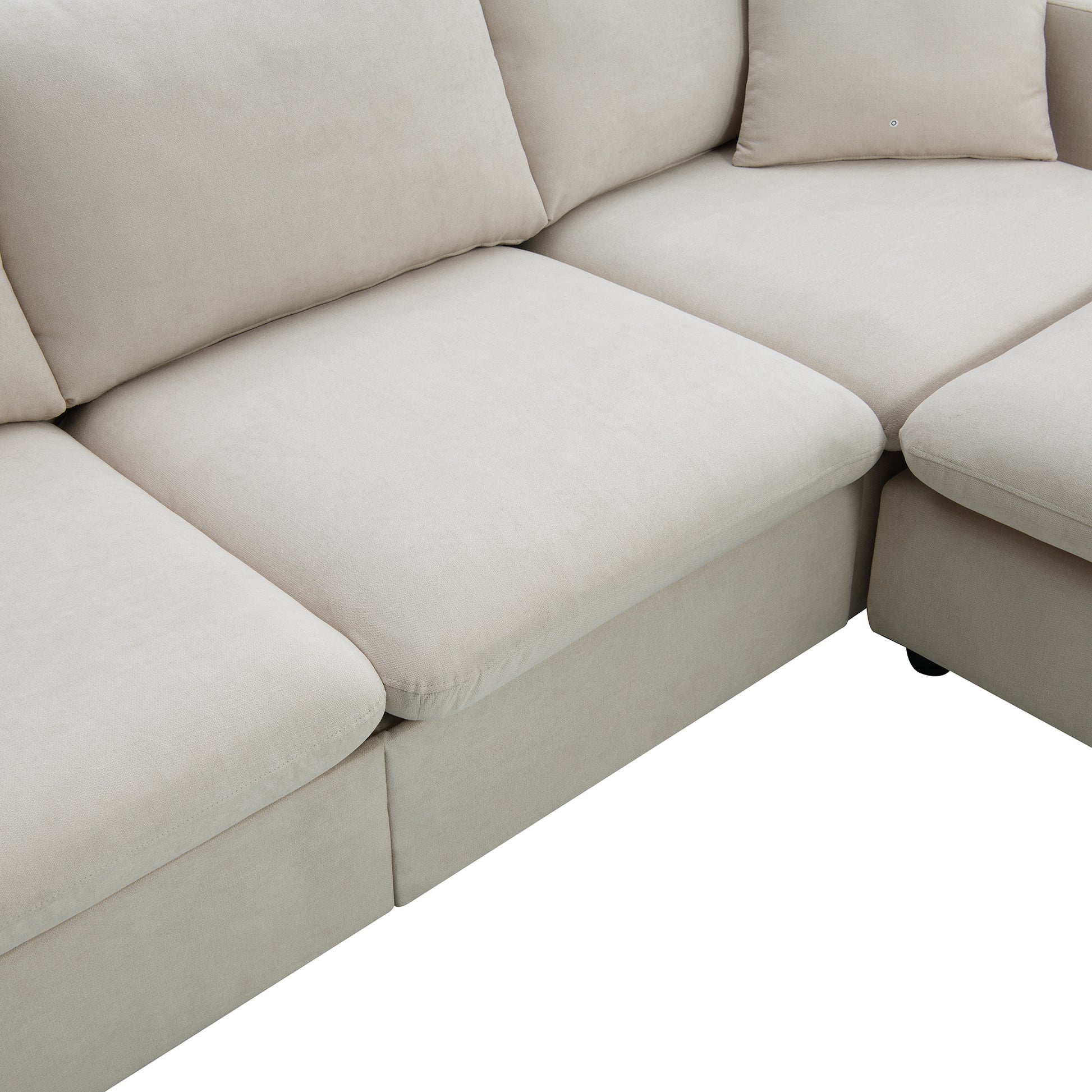 Video 101*66" Modern Sectional Sofa With Throw Pillows,Cloud L Shaped Couch Set With Wide Seat,4 Seat Polyester Comfy Fabric Couch Set With Movable Ottoman For Living Room, Apartment, Office,4