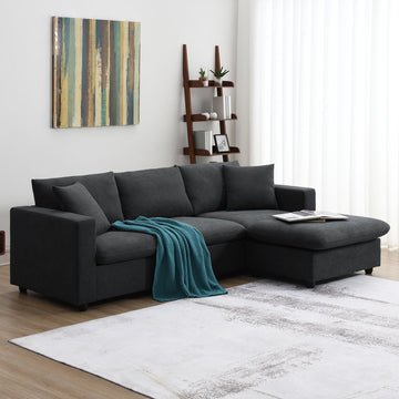 100.4*64.6" Modern Sectional Sofa,L Shaped Couch Set With 2 Free Pillows,4 Seat Polyester Fabric Couch Set With Convertible Ottoman For Living Room, Apartment, Office,4 Colors Black Polyester 3 Seat