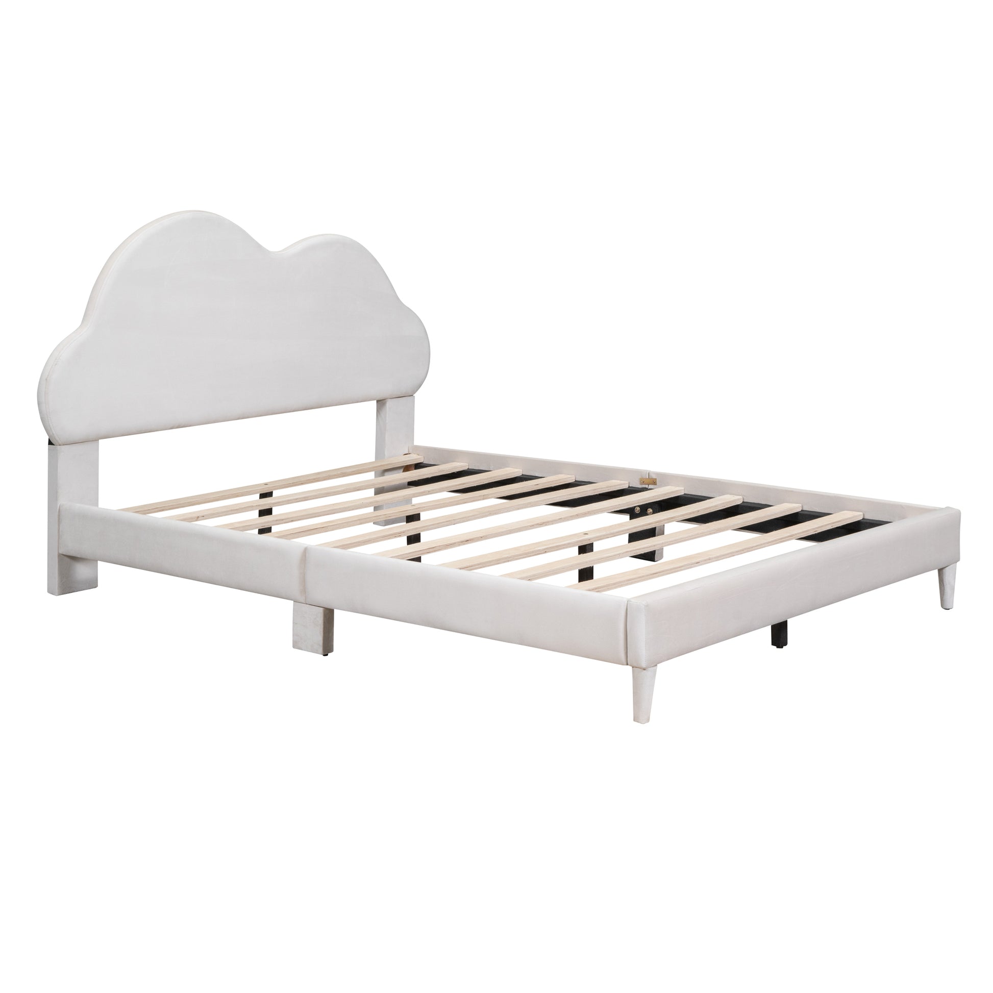 Full Size Upholstered Cloud Shape Bed ,Velvet Platform Bed With Headboard,No Box Spring Needed,Beige Beige Velvet