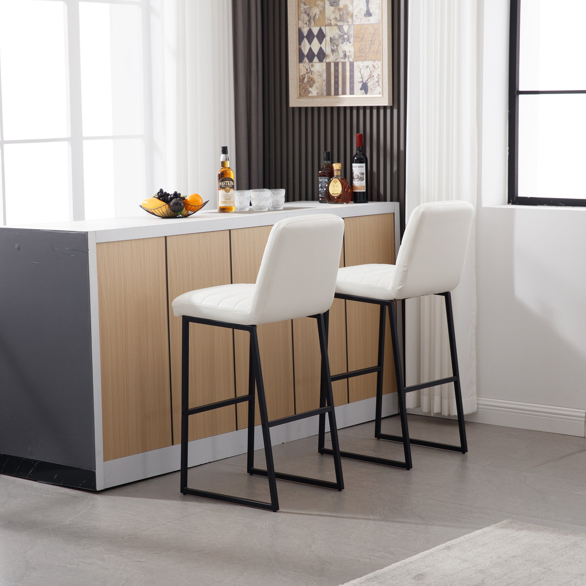 Bar Stools Set Of 2 With Back,Upholstered Pu Leather Kitchen Breakfast Bar Stools With Footrest,Cream Cream Kitchen Foam Dry Clean Modern Bar Stools Foam Pu Leather
