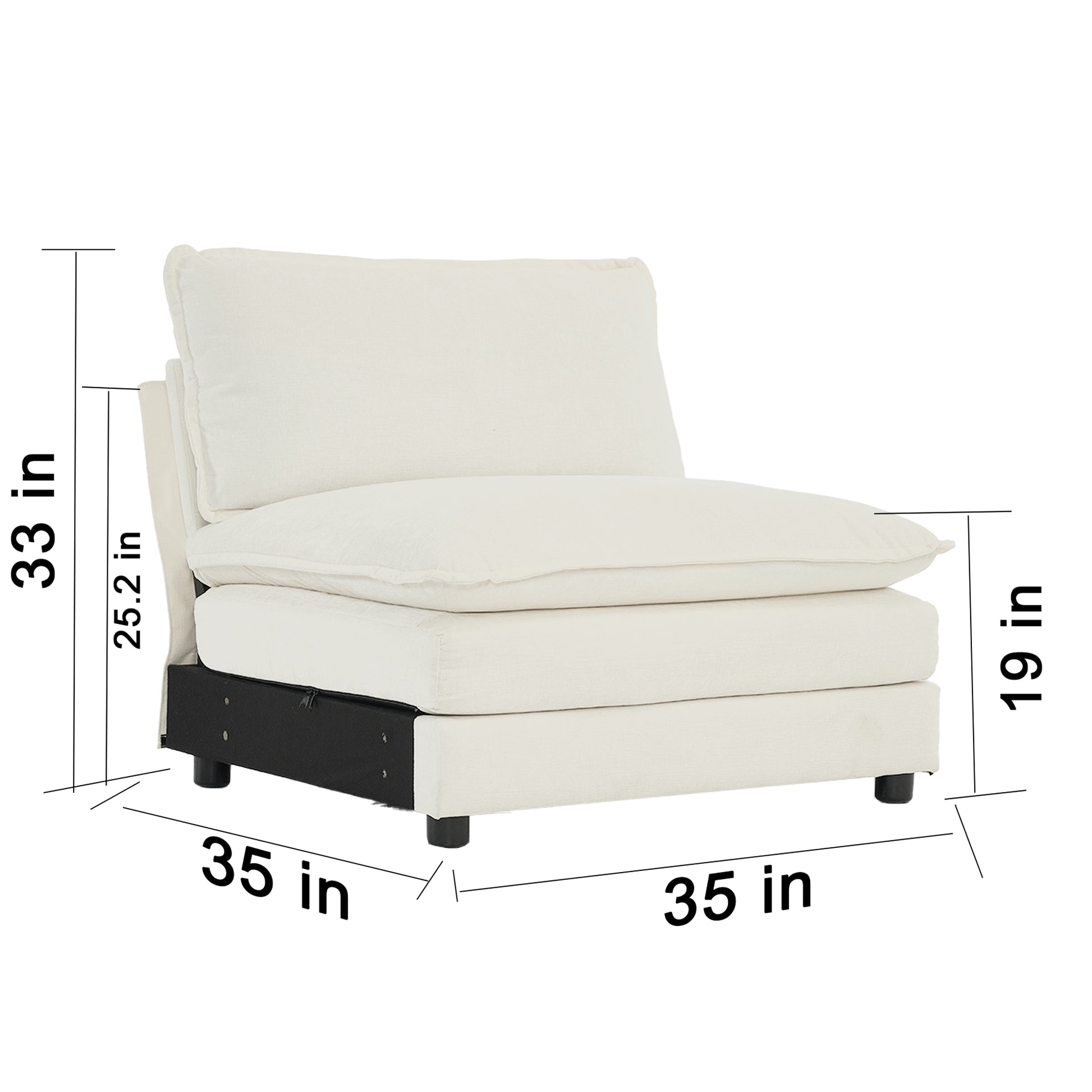 Armless Deep Seat 1 Seater Chenille Fabric Sofafree Combination To Make Multiple Seats Of Sofas, White Chenille White Chenille 1 Seat