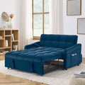 Loveseats Sofa Bed With Pull Out Bed,Adjsutable Back And Two Arm Pocket,Typec And Usb Charging With Copper Nail,Blue 47