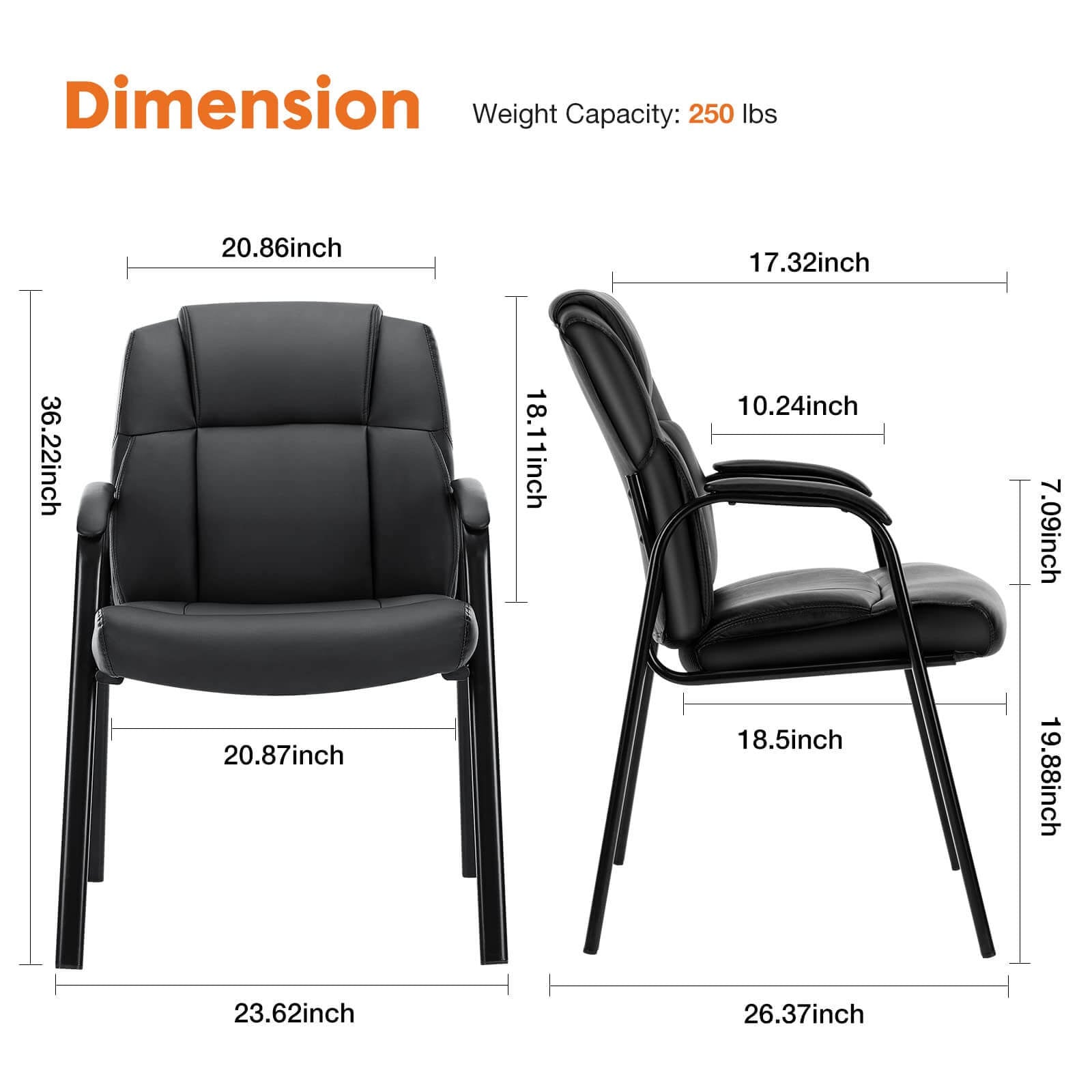 Leather Conference Room Chairs With Padded Arms,Eception Chairs,Office Guest Chairs,1P Black Iron