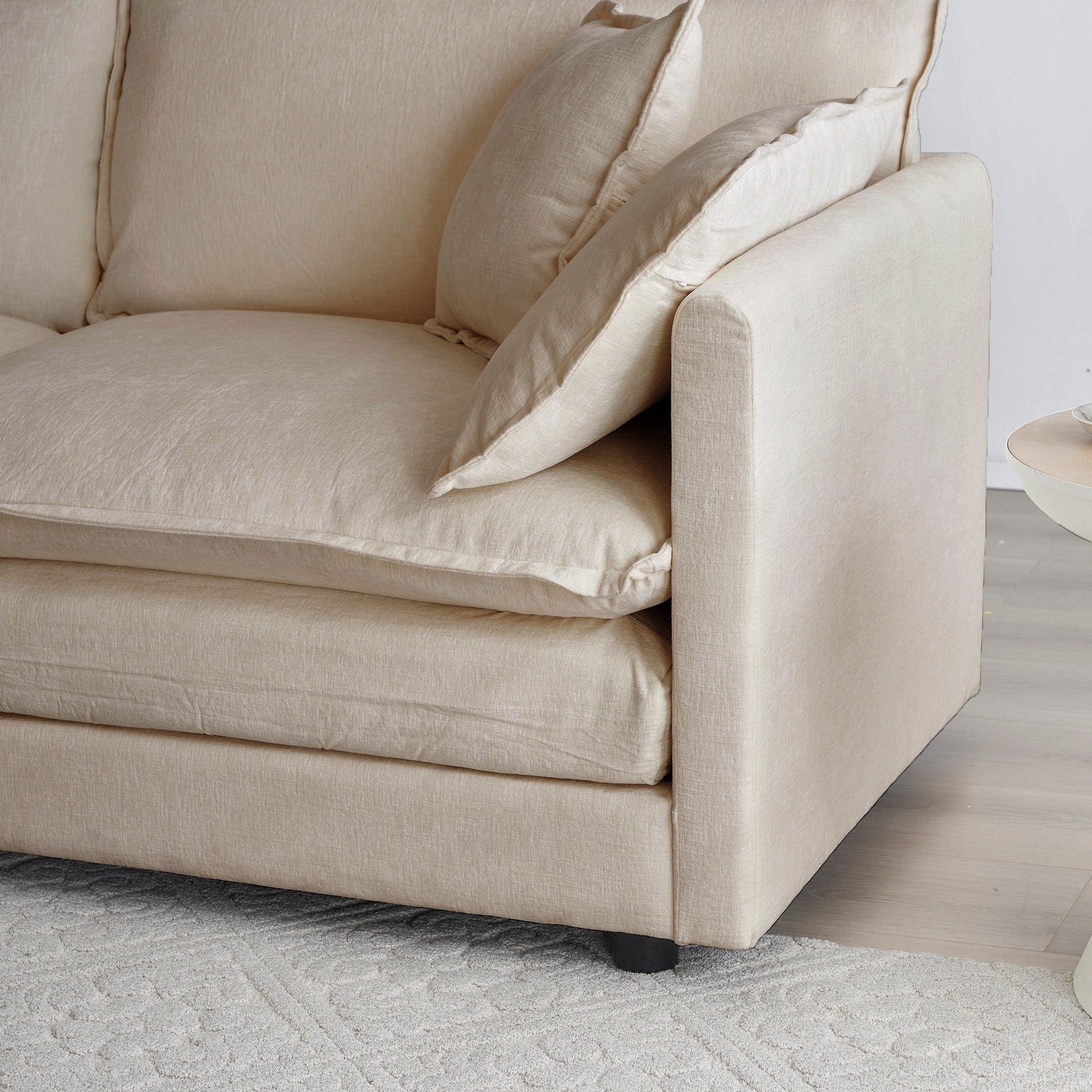 Chenille Fabric Ottomans Footrest To Combine With 2 Seater Sofa, 3 Seater Sofa And 4 Seater Sofa, Beige Beige Chenille
