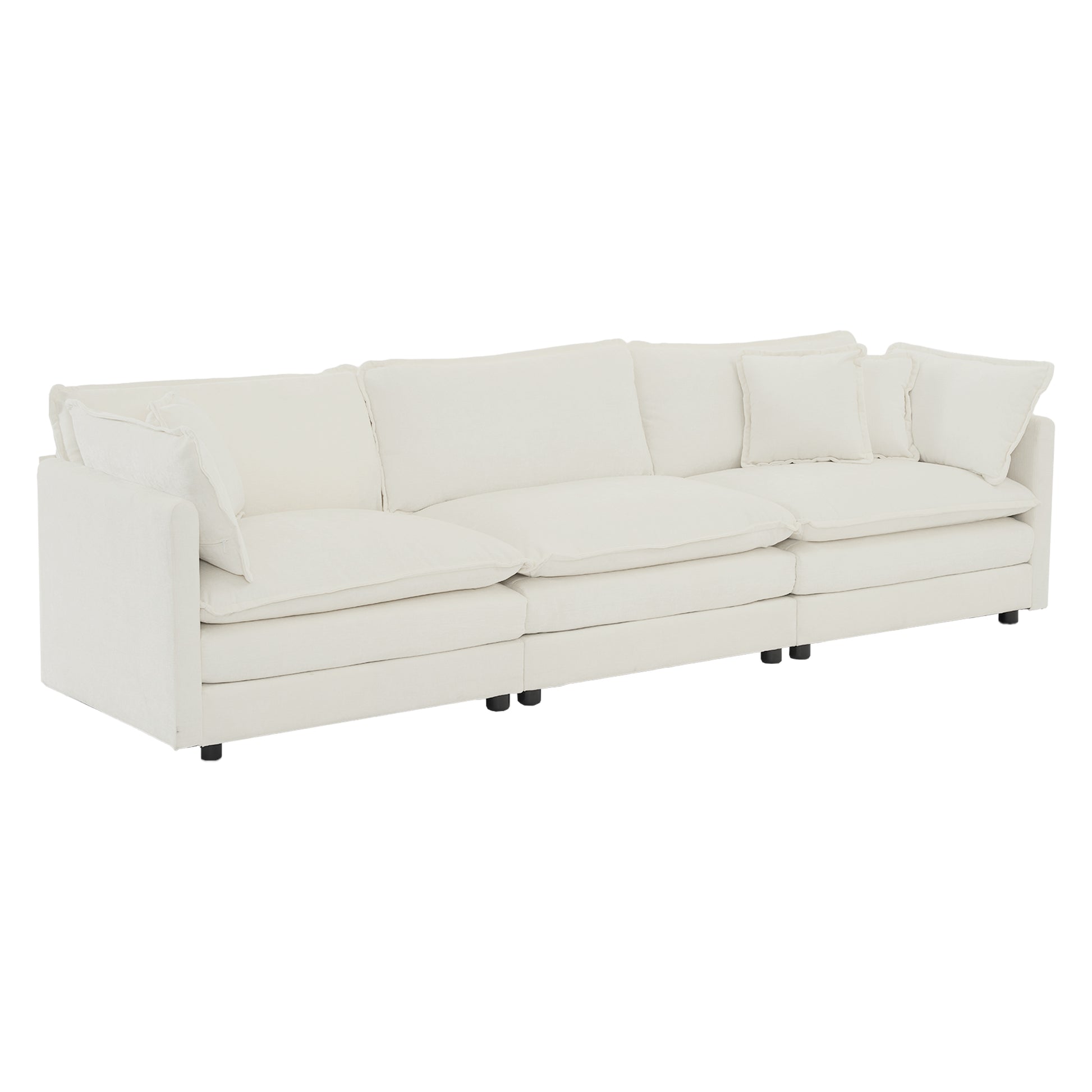 Sofa Set Of 3, 1 1 3 Seats Living Room Sofa Set, Accent Chair, Loveseat, And Three Seat Sofa Modern Style Round Arms 3 Piece Sofa Set, White White Chenille 5 Seat