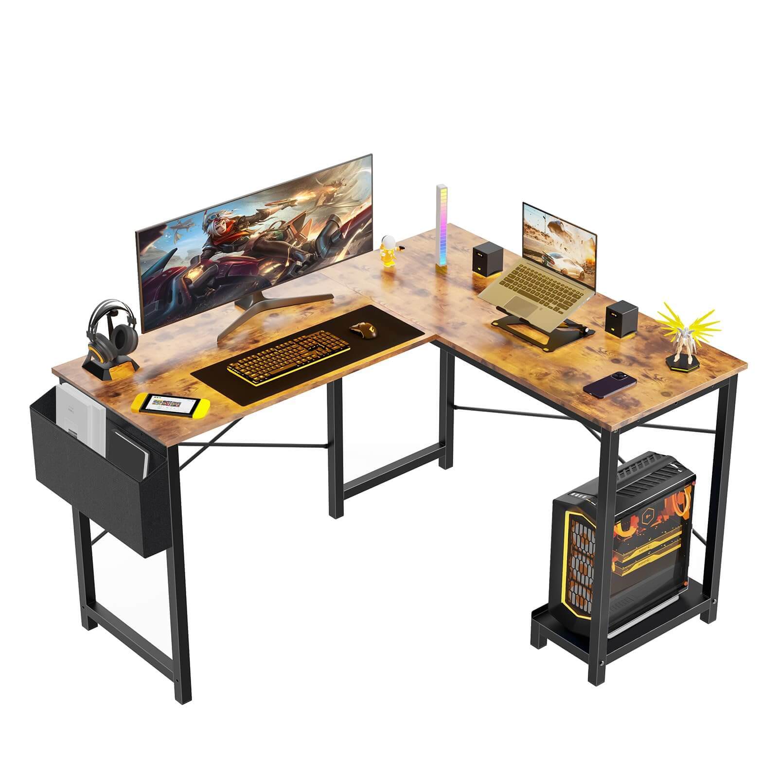 L Shaped Gaming Desk,Brown Brown Iron