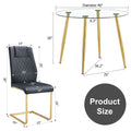 Table And Chair Set. Round Dining Table, Glass Tabletop With A Diameter Of 40 Inches, And Gold Plated Metal Legs, Paired With 4 Black Pu Cushions And A Dining Chair With Gold Plated Metal Feet. Dt1164 Golden Metal