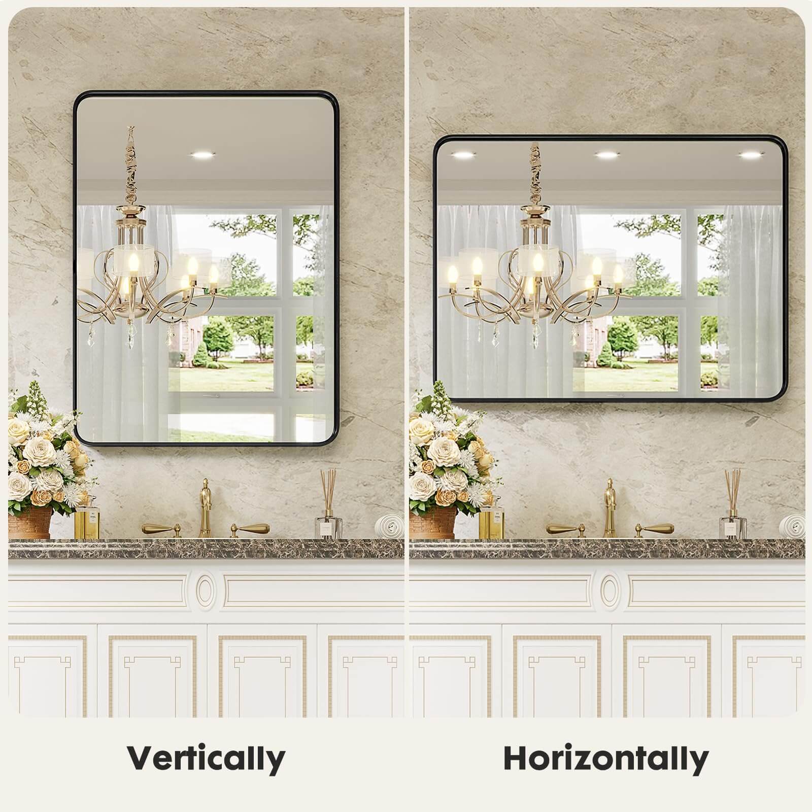 Bathroom Mirror Vanity Mirror For Wall,Aluminum Alloy Framed Wall Mirror Farmhouse,40" 30" Black Fiberglass