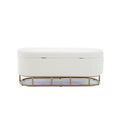 Oval Storage Bench For Living Room Bedroom End Of Bed,Sherpa Fabric Plush Upholstered Storage Ottoman Entryway Bench With Metal Legs,Cream Cream Primary Living Space Modern Metal Internal Storage Foam Teddy