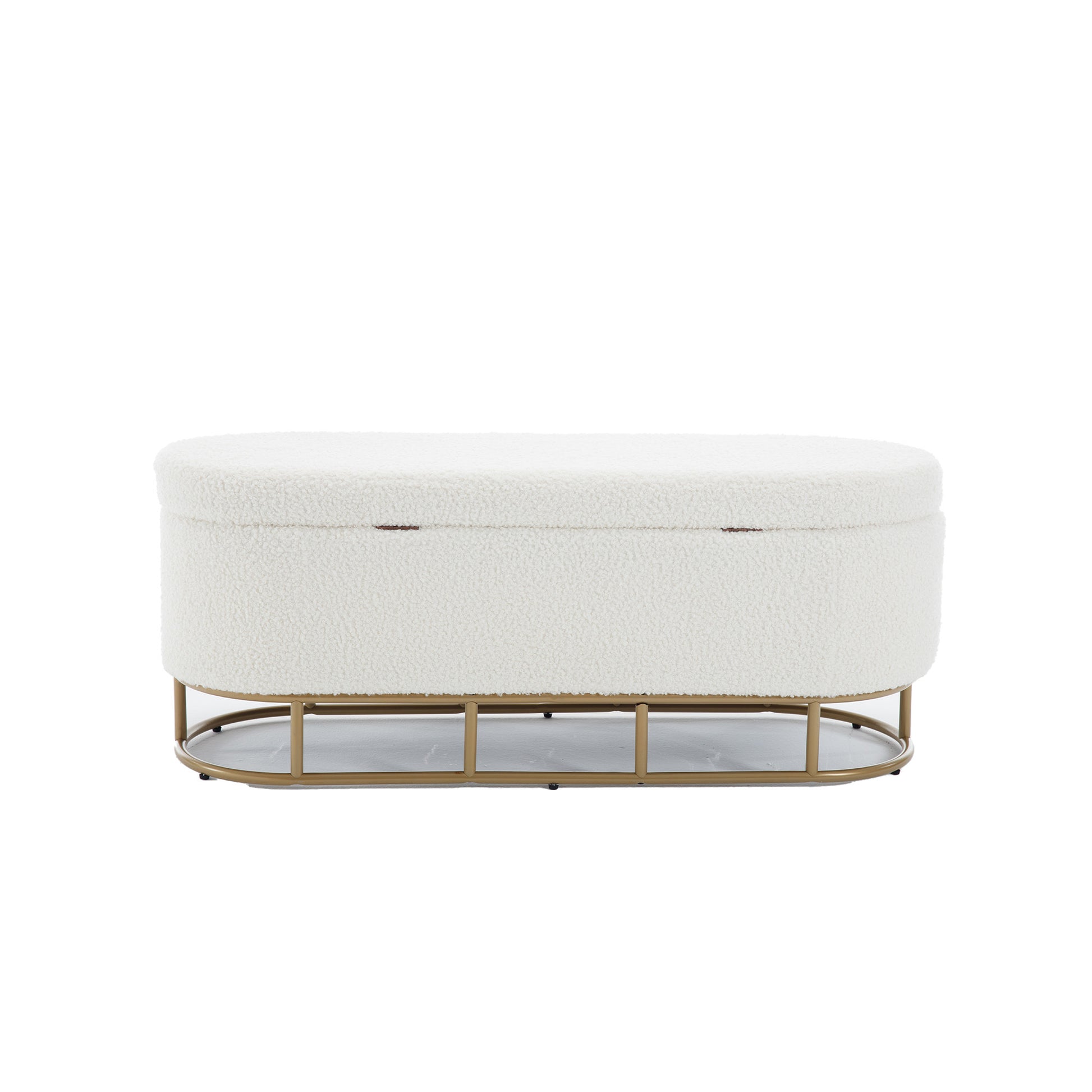 Oval Storage Bench For Living Room Bedroom End Of Bed,Sherpa Fabric Plush Upholstered Storage Ottoman Entryway Bench With Metal Legs,Cream Cream Primary Living Space Modern Metal Internal Storage Foam Teddy