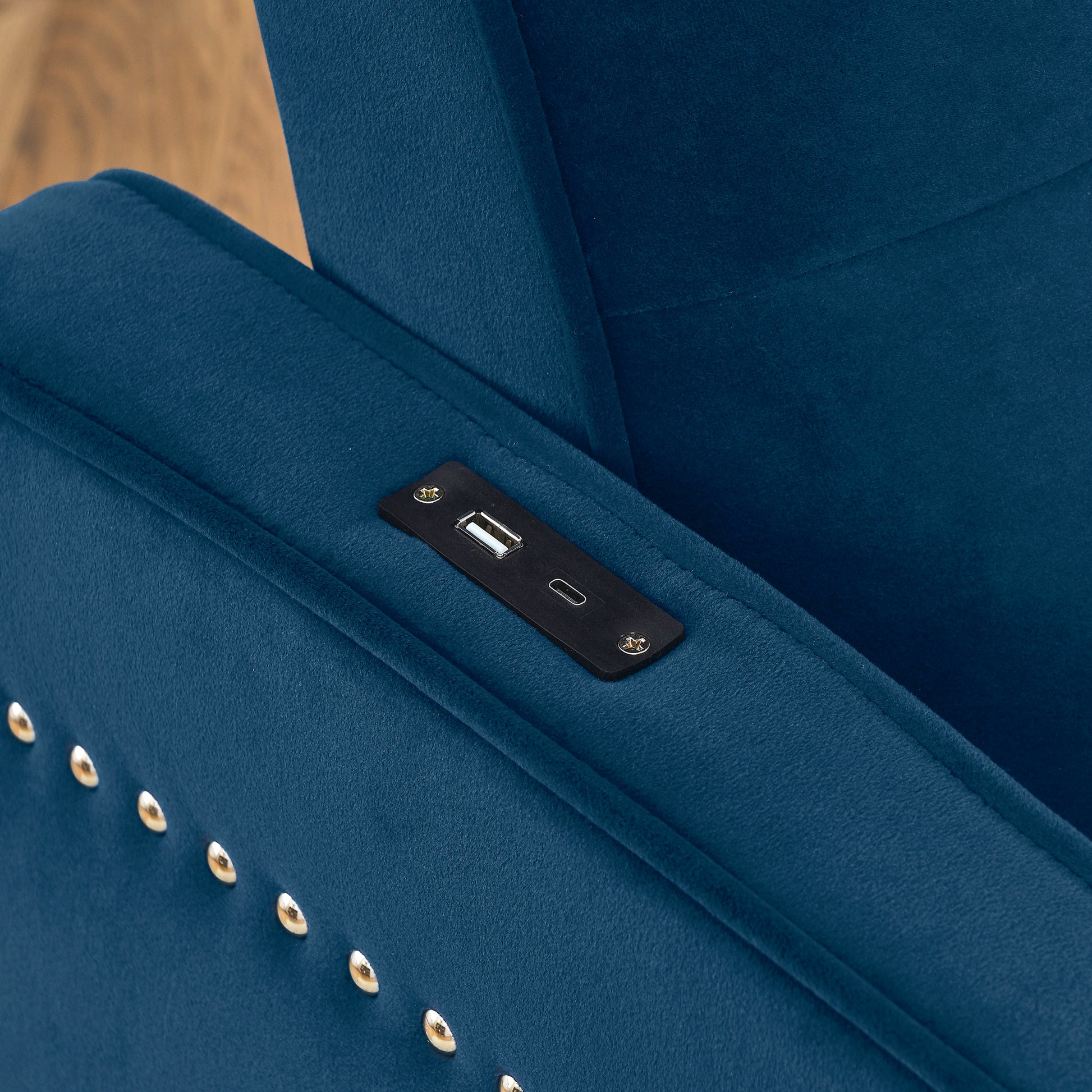 Loveseats Sofa Bed With Pull Out Bed,Adjsutable Back And Two Arm Pocket,Typec And Usb Charging With Copper Nail,Blue 47"X53"X31" Blue Velvet Artsy,Classic,Contemporary,Glam,Luxury Foam