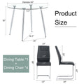 Table And Chair Set. 1 Table 4 Black Chairs Round Dining Table With A 40 Inch Diameter Glass Tabletop And Silver Plated Metal Legs. 4 Black Pu Chairs Dt 1164 001 Transparent Seats 4 Glass