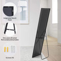 Floor Standing Mirror, Wall Mirror With Stand Aluminum Alloy Thin Frame,16''*59'',Black Rect Black Fiberglass