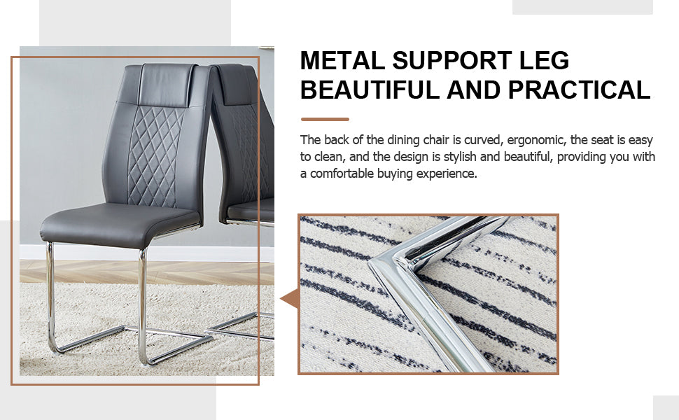 Table And Chair Set. 1 Table 4 Gray Chairs Round Dining Table With A 40 Inch Diameter Glass Tabletop And Silver Plated Metal Legs. 4 Gray Pu Chairs Dt 1164 001 Transparent Seats 4 Glass