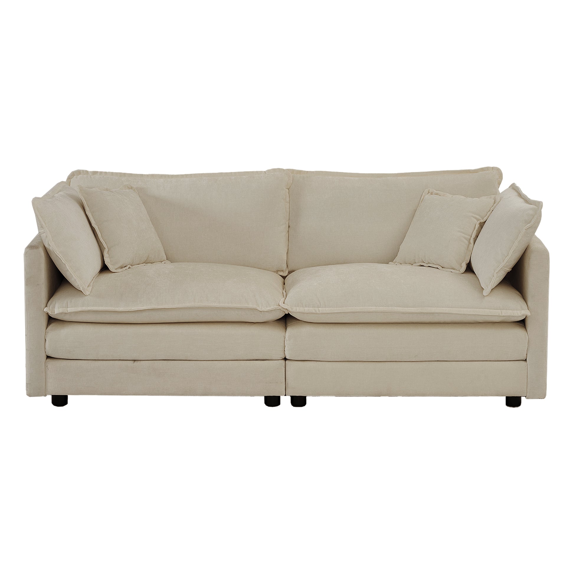 4 Piece Upholstered Sectional Sofa, 1 Piece Of 2 Seater Sofa And 2 Piece Of Ottomans2 Seater Loveseat Lounge With Ottomansbeige Chenille Beige Chenille 2 Seat