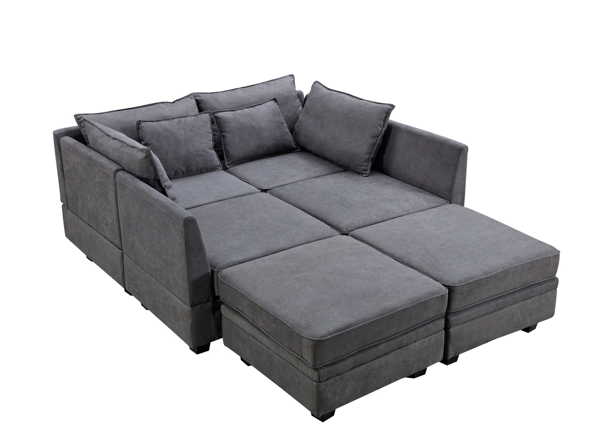 Modern Large U Shape Modular Sectional Sofa, Convertible Sofa Bed With Reversible Chaise For Living Room, Storage Seat Dark Grey Linen