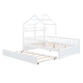 Wooden Full Size House Bed With Twin Size Trundle,Kids Bed With Shelf,White White Wood