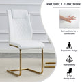 Table And Chair Set, Circular Dining Table, Glass Tabletop With A Diameter Of 40 Inches And Gold Plated Metal Legs, Paired With 4 White Pu Cushions And Gold Plated Metal Foot Dining Chairs. Dt 1164