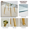 Table And Chair Set, Circular Dining Table, Glass Tabletop With A Diameter Of 40 Inches And Gold Plated Metal Legs, Paired With 4 Gray Pu Cushions And A Dining Chair With Gold Plated Metal Legs. Golden Metal